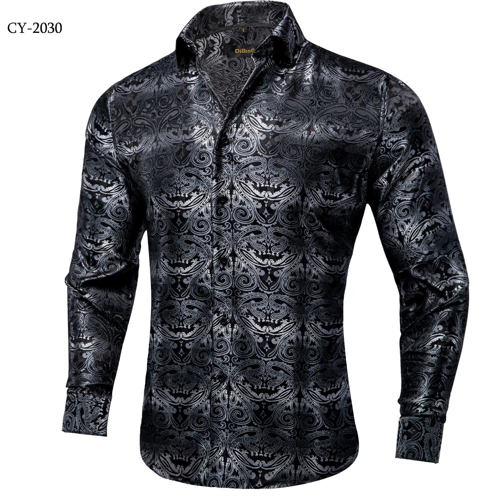 Men's Business Dress Shirts Black Gold Long Sleeve Formal Button-Down Collar Social Slim Fit Shirt Spring Man Casual Blouse