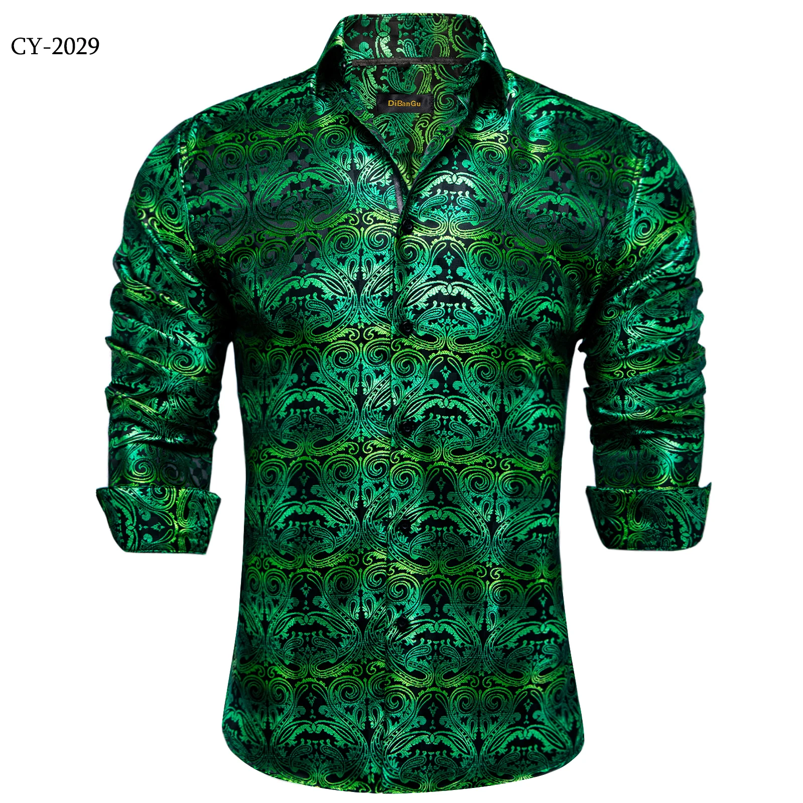 Men's Business Dress Shirts Black Gold Long Sleeve Formal Button-Down Collar Social Slim Fit Shirt Spring Man Casual Blouse