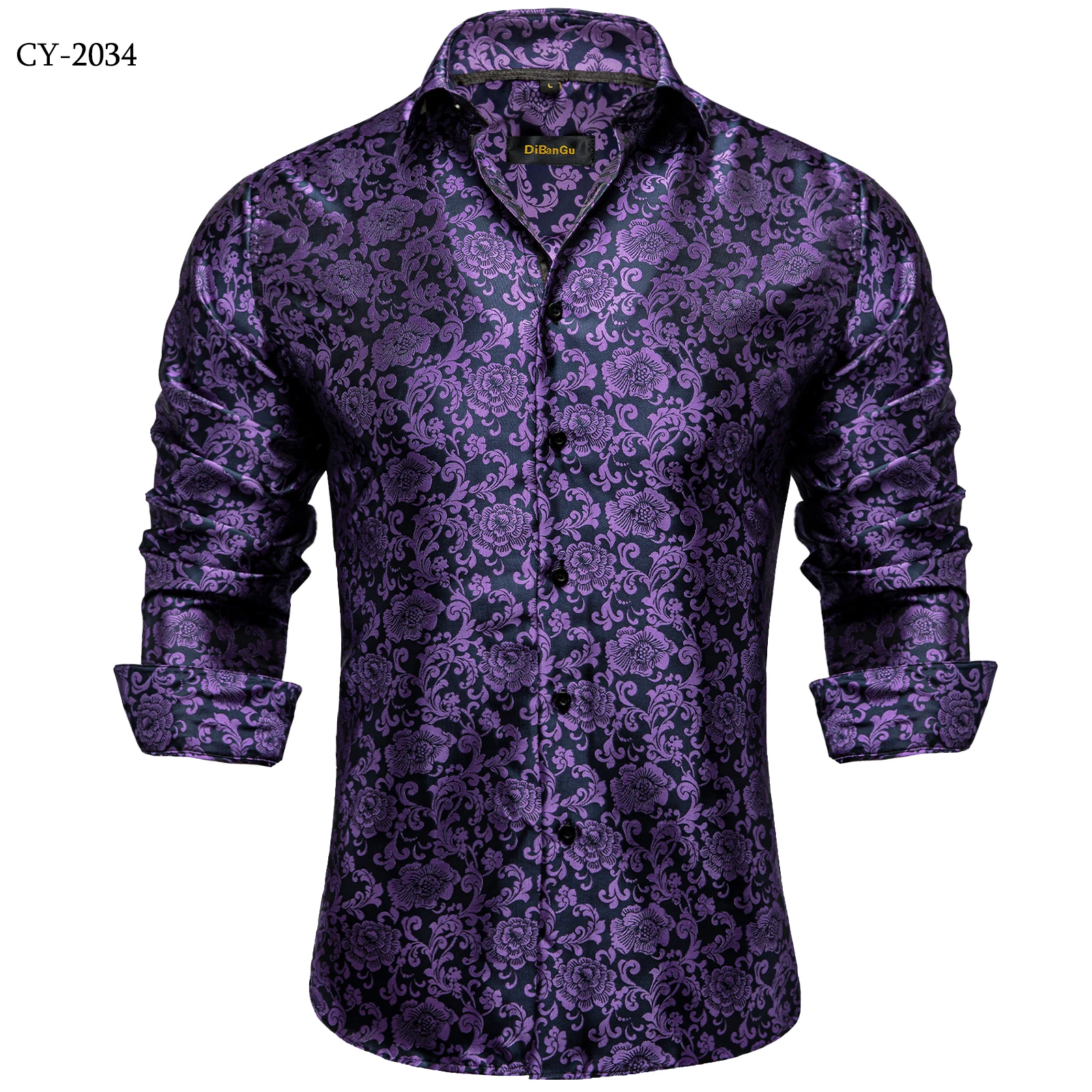 Men's Business Dress Shirts Black Gold Long Sleeve Formal Button-Down Collar Social Slim Fit Shirt Spring Man Casual Blouse