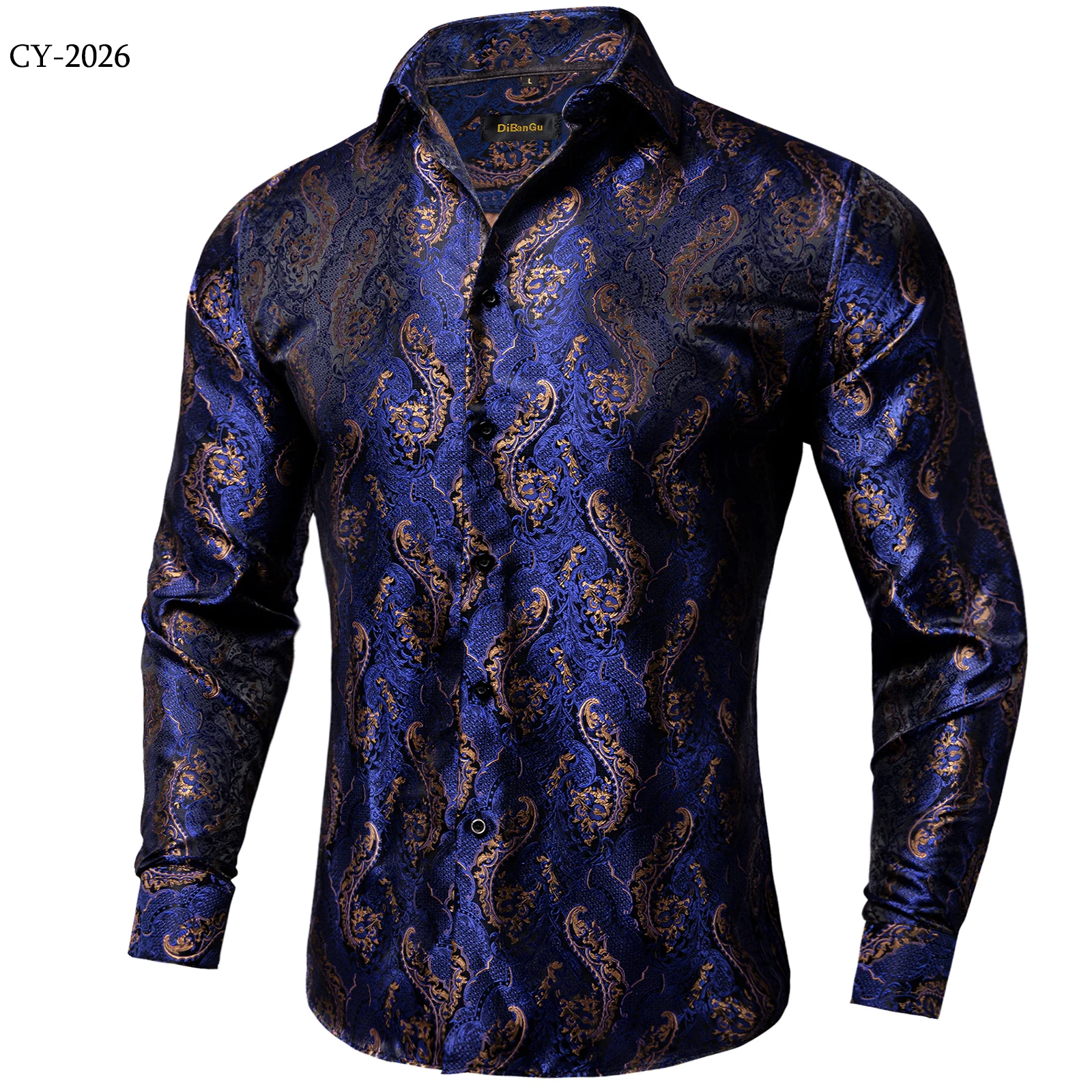 Men's Business Dress Shirts Black Gold Long Sleeve Formal Button-Down Collar Social Slim Fit Shirt Spring Man Casual Blouse