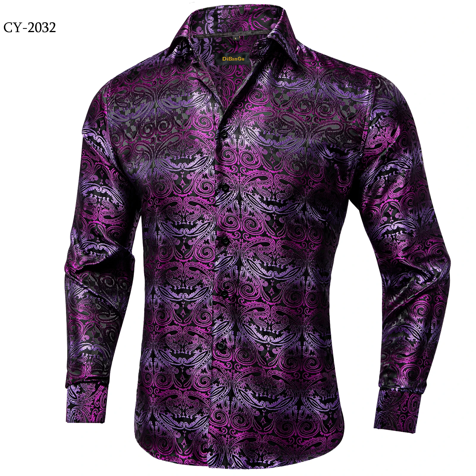Men's Business Dress Shirts Black Gold Long Sleeve Formal Button-Down Collar Social Slim Fit Shirt Spring Man Casual Blouse