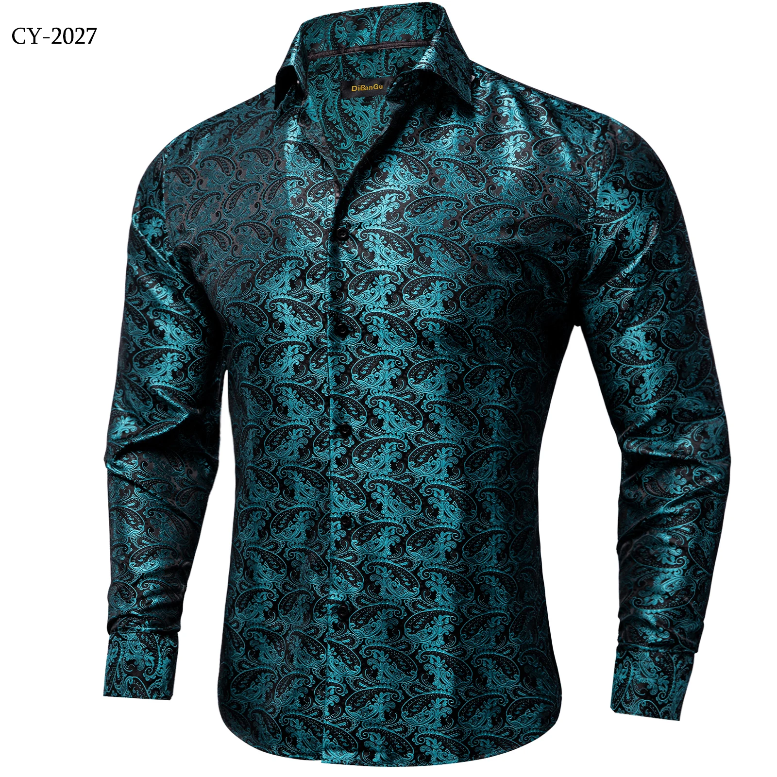 Men's Business Dress Shirts Black Gold Long Sleeve Formal Button-Down Collar Social Slim Fit Shirt Spring Man Casual Blouse
