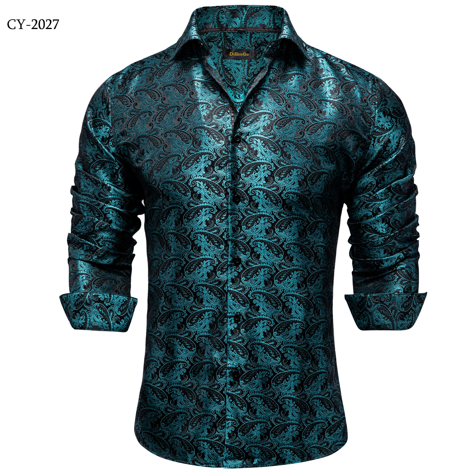 Men's Business Dress Shirts Black Gold Long Sleeve Formal Button-Down Collar Social Slim Fit Shirt Spring Man Casual Blouse