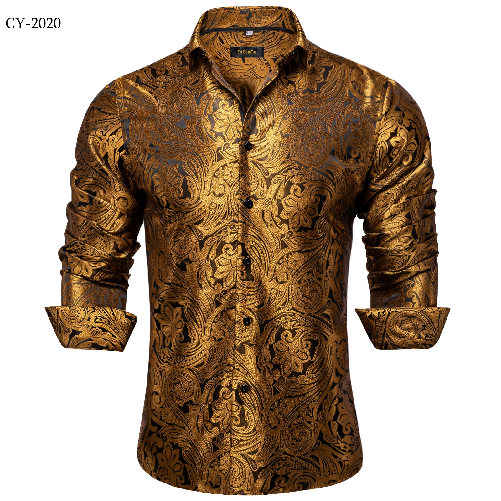 Men's Business Dress Shirts Black Gold Long Sleeve Formal Button-Down Collar Social Slim Fit Shirt Spring Man Casual Blouse