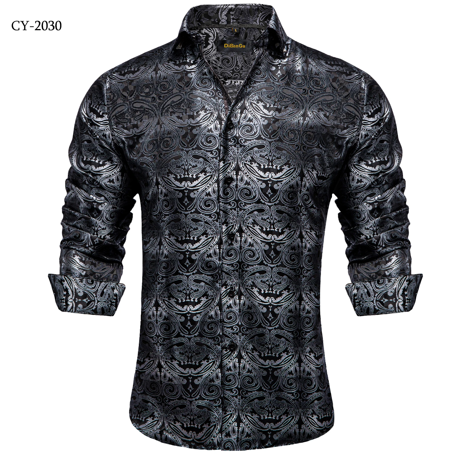 Men's Business Dress Shirts Black Gold Long Sleeve Formal Button-Down Collar Social Slim Fit Shirt Spring Man Casual Blouse