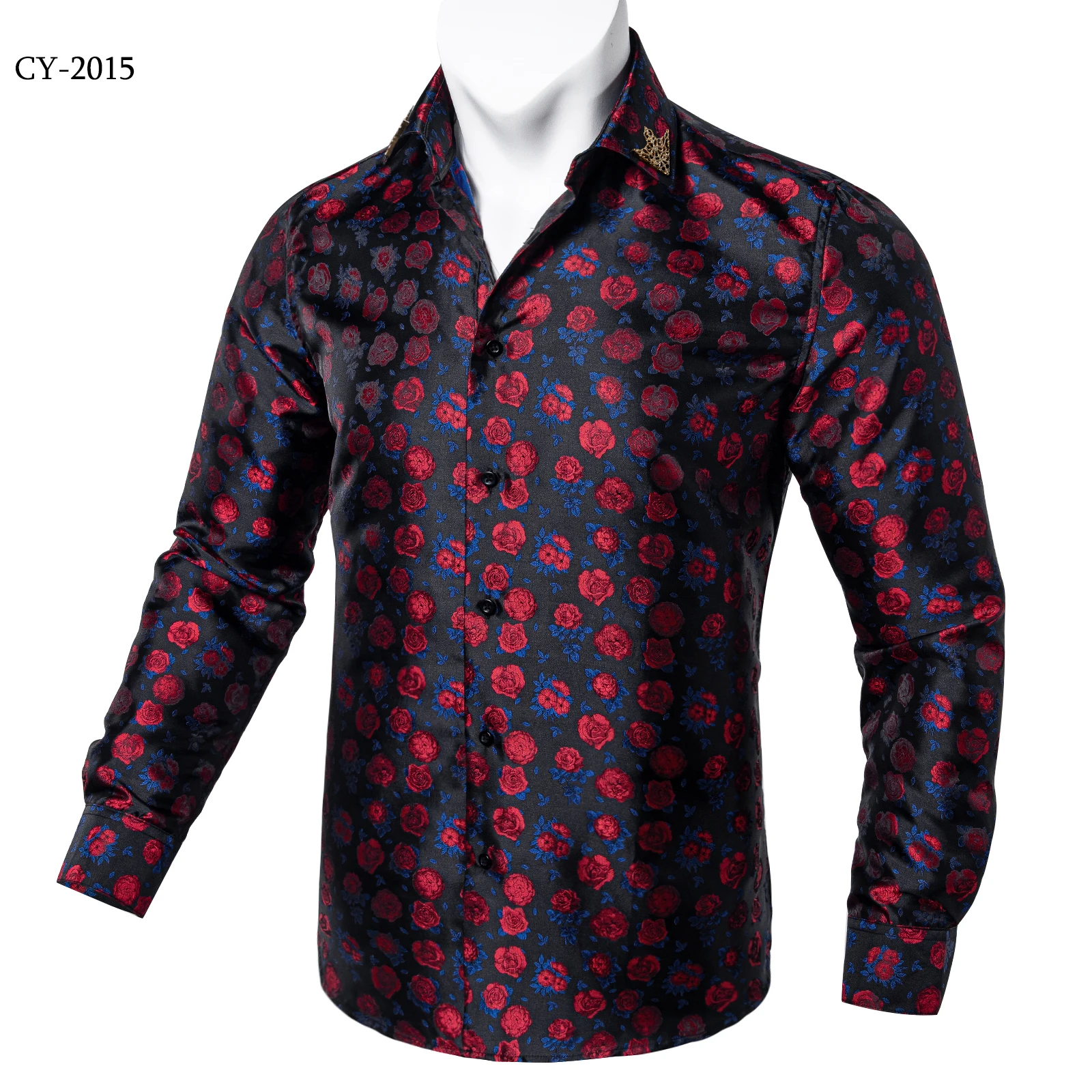 Men's Business Dress Shirts Black Gold Long Sleeve Formal Button-Down Collar Social Slim Fit Shirt Spring Man Casual Blouse