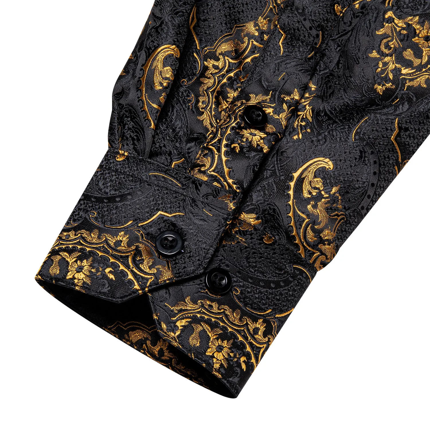 Men's Business Dress Shirts Black Gold Long Sleeve Formal Button-Down Collar Social Slim Fit Shirt Spring Man Casual Blouse