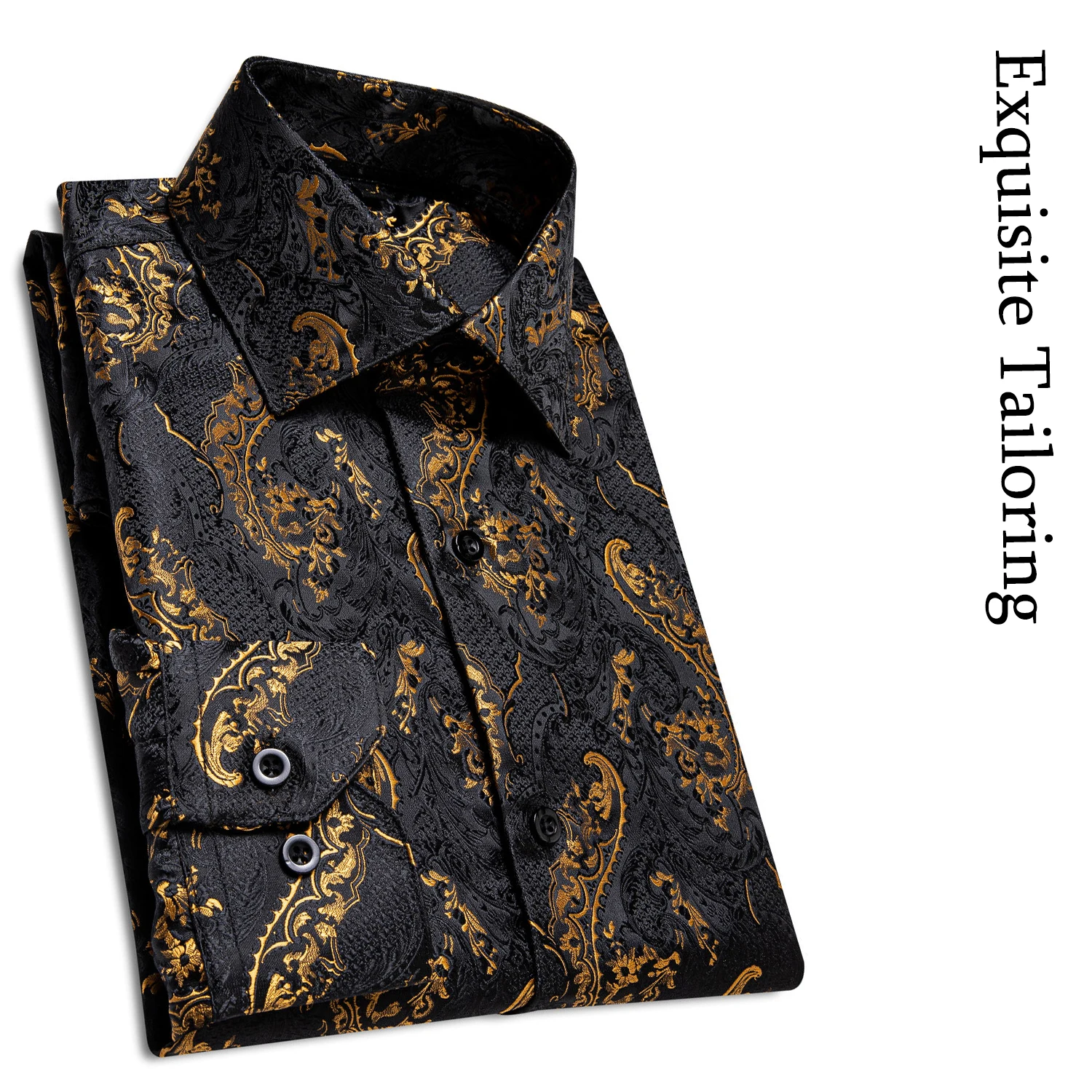 Men's Business Dress Shirts Black Gold Long Sleeve Formal Button-Down Collar Social Slim Fit Shirt Spring Man Casual Blouse