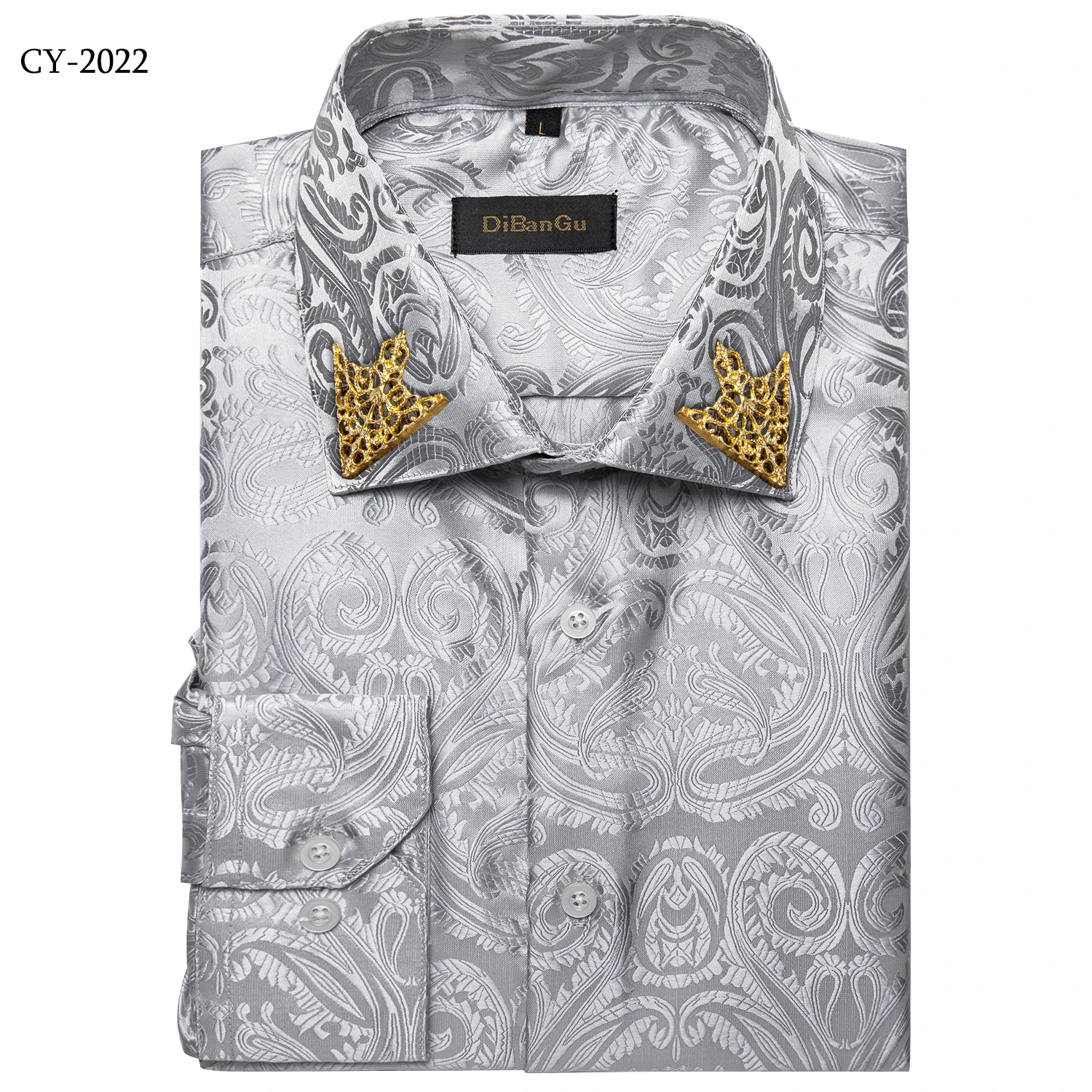 Men's Business Dress Shirts Black Gold Long Sleeve Formal Button-Down Collar Social Slim Fit Shirt Spring Man Casual Blouse