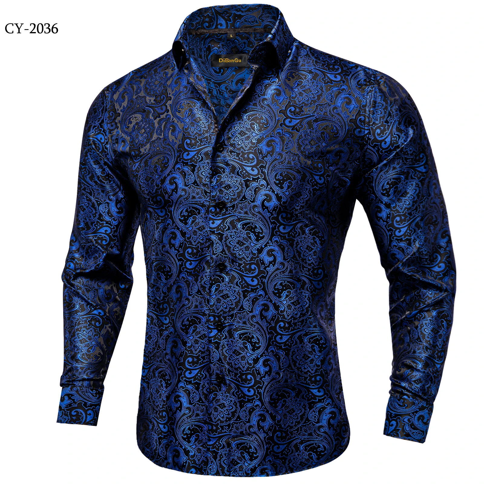 Men's Business Dress Shirts Black Gold Long Sleeve Formal Button-Down Collar Social Slim Fit Shirt Spring Man Casual Blouse