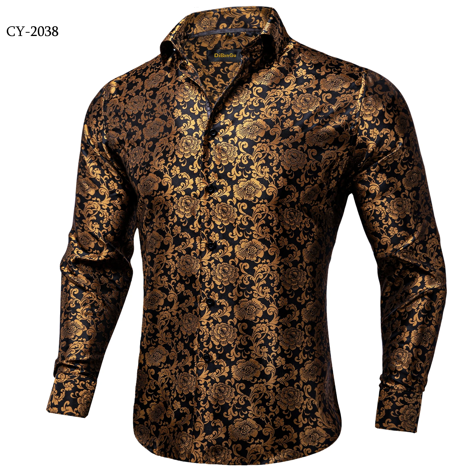 Men's Business Dress Shirts Black Gold Long Sleeve Formal Button-Down Collar Social Slim Fit Shirt Spring Man Casual Blouse
