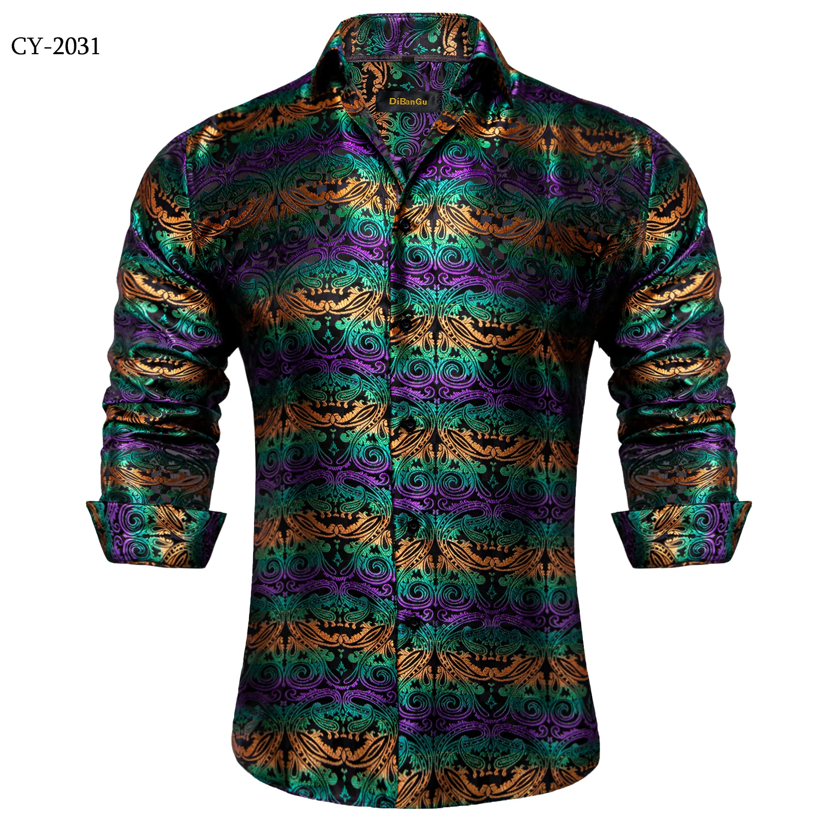 Men's Business Dress Shirts Black Gold Long Sleeve Formal Button-Down Collar Social Slim Fit Shirt Spring Man Casual Blouse