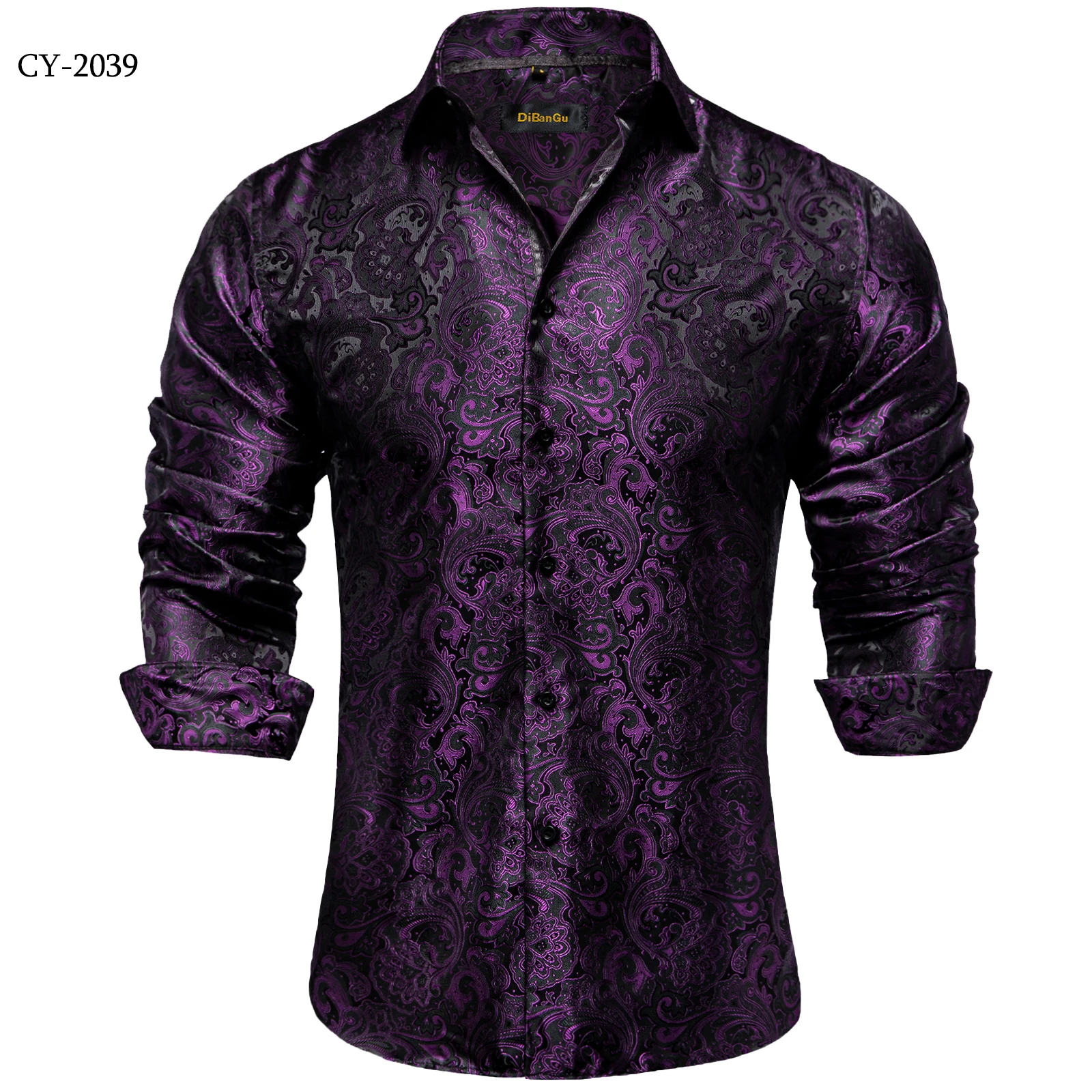 Men's Business Dress Shirts Black Gold Long Sleeve Formal Button-Down Collar Social Slim Fit Shirt Spring Man Casual Blouse