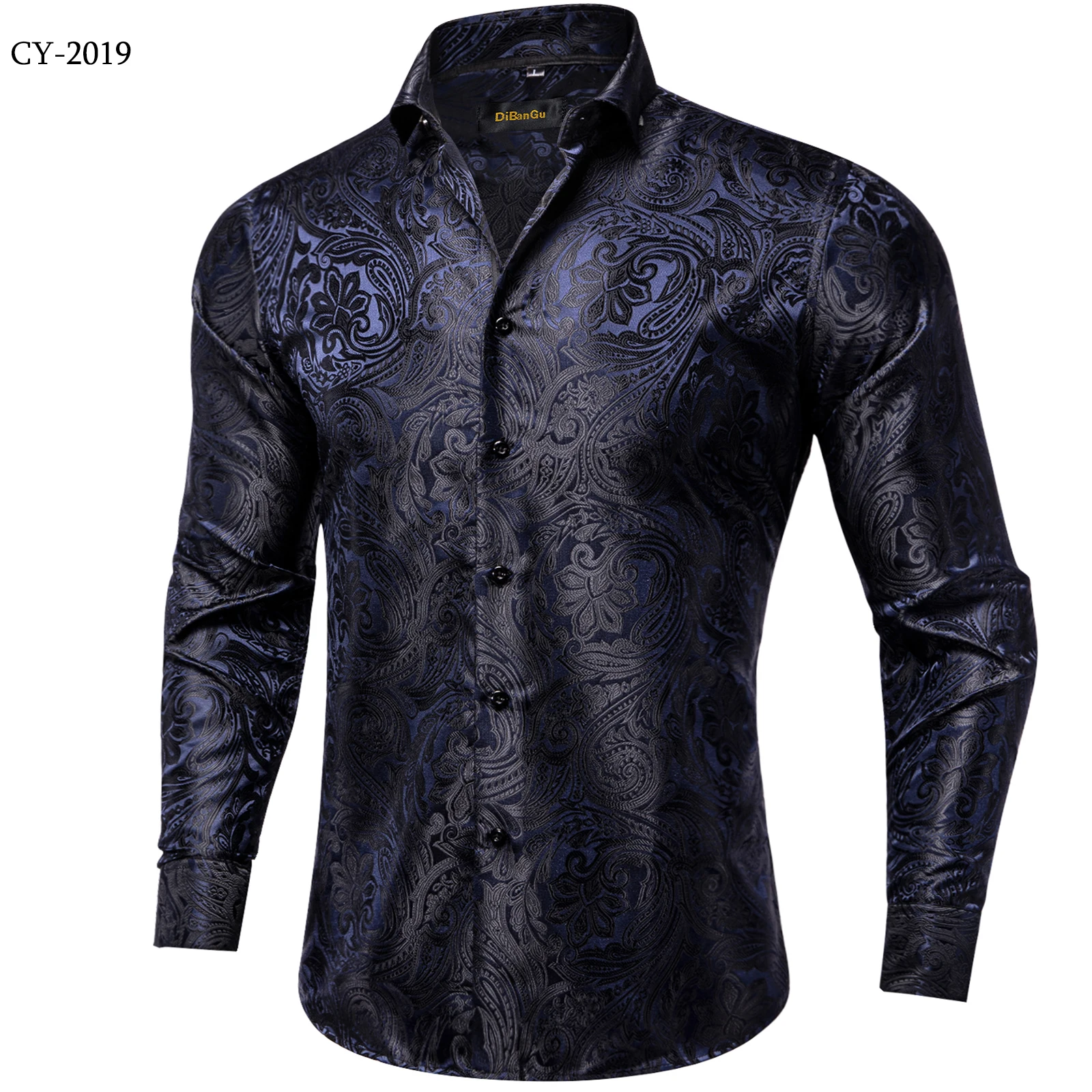 Men's Business Dress Shirts Black Gold Long Sleeve Formal Button-Down Collar Social Slim Fit Shirt Spring Man Casual Blouse