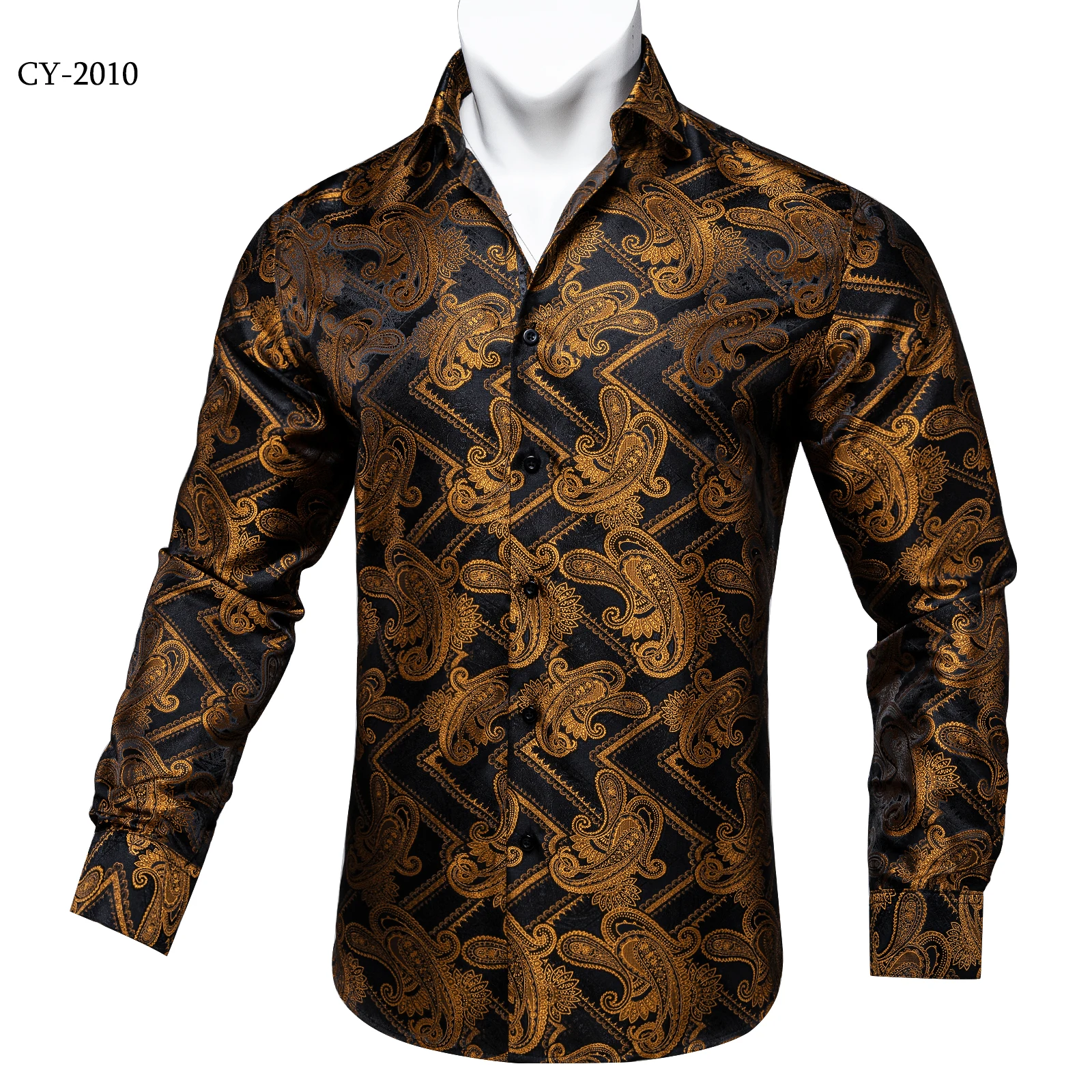 Men's Business Dress Shirts Black Gold Long Sleeve Formal Button-Down Collar Social Slim Fit Shirt Spring Man Casual Blouse