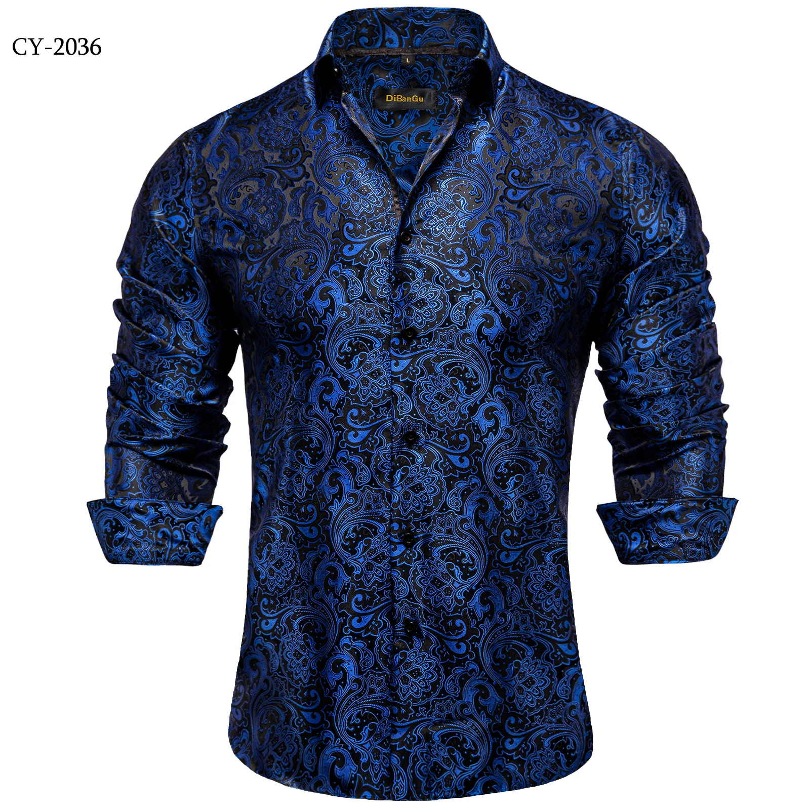 Men's Business Dress Shirts Black Gold Long Sleeve Formal Button-Down Collar Social Slim Fit Shirt Spring Man Casual Blouse