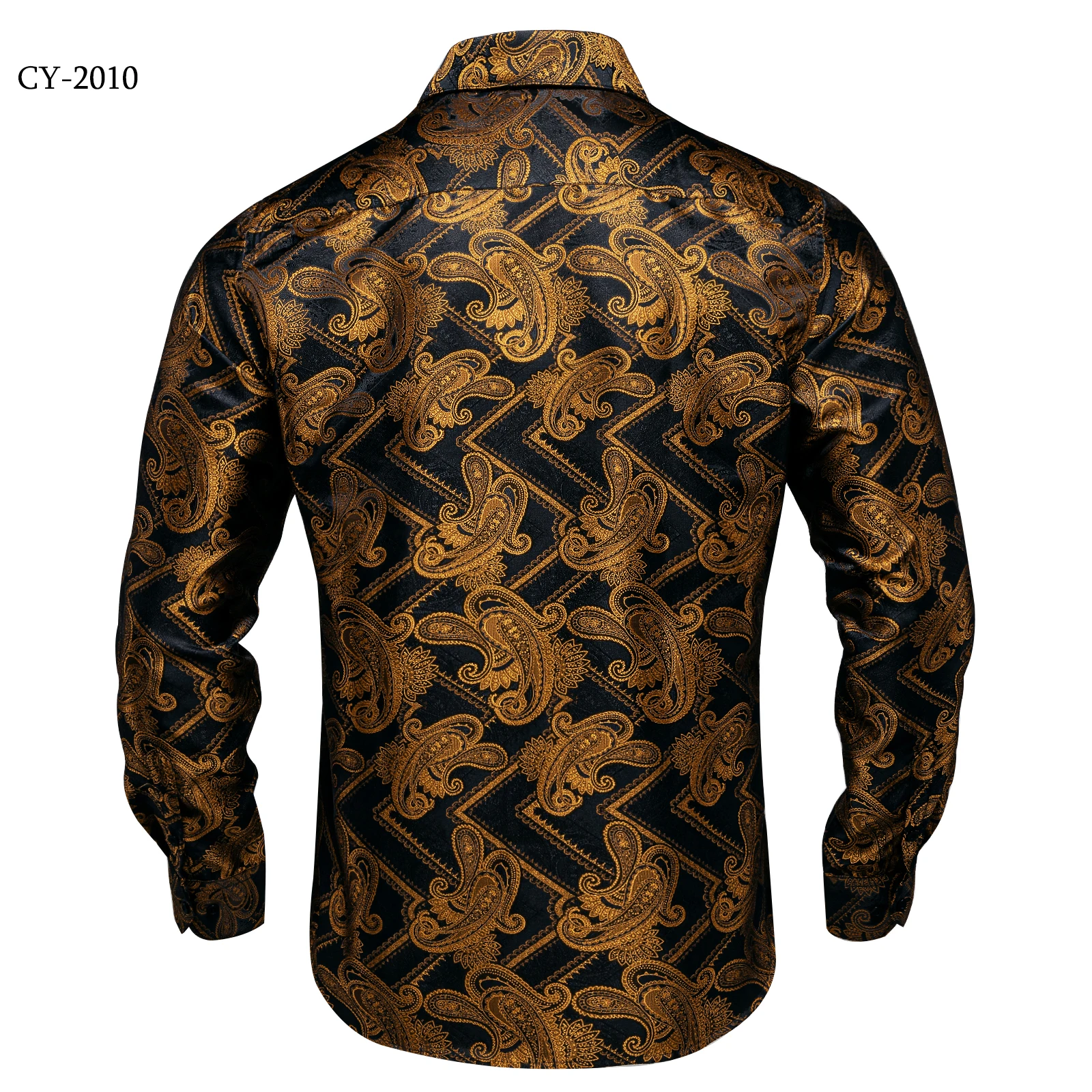 Men's Business Dress Shirts Black Gold Long Sleeve Formal Button-Down Collar Social Slim Fit Shirt Spring Man Casual Blouse