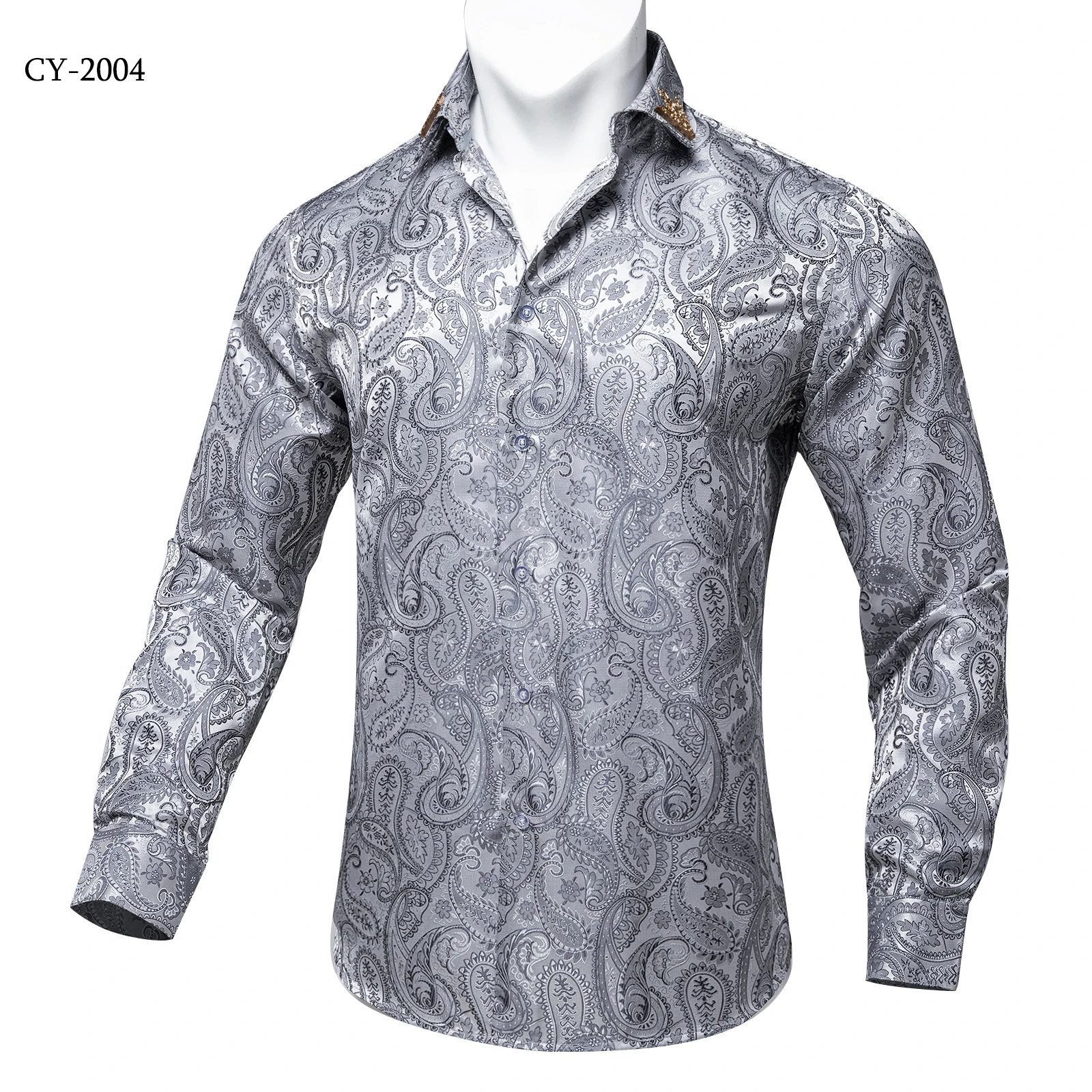 Men's Business Dress Shirts Black Gold Long Sleeve Formal Button-Down Collar Social Slim Fit Shirt Spring Man Casual Blouse