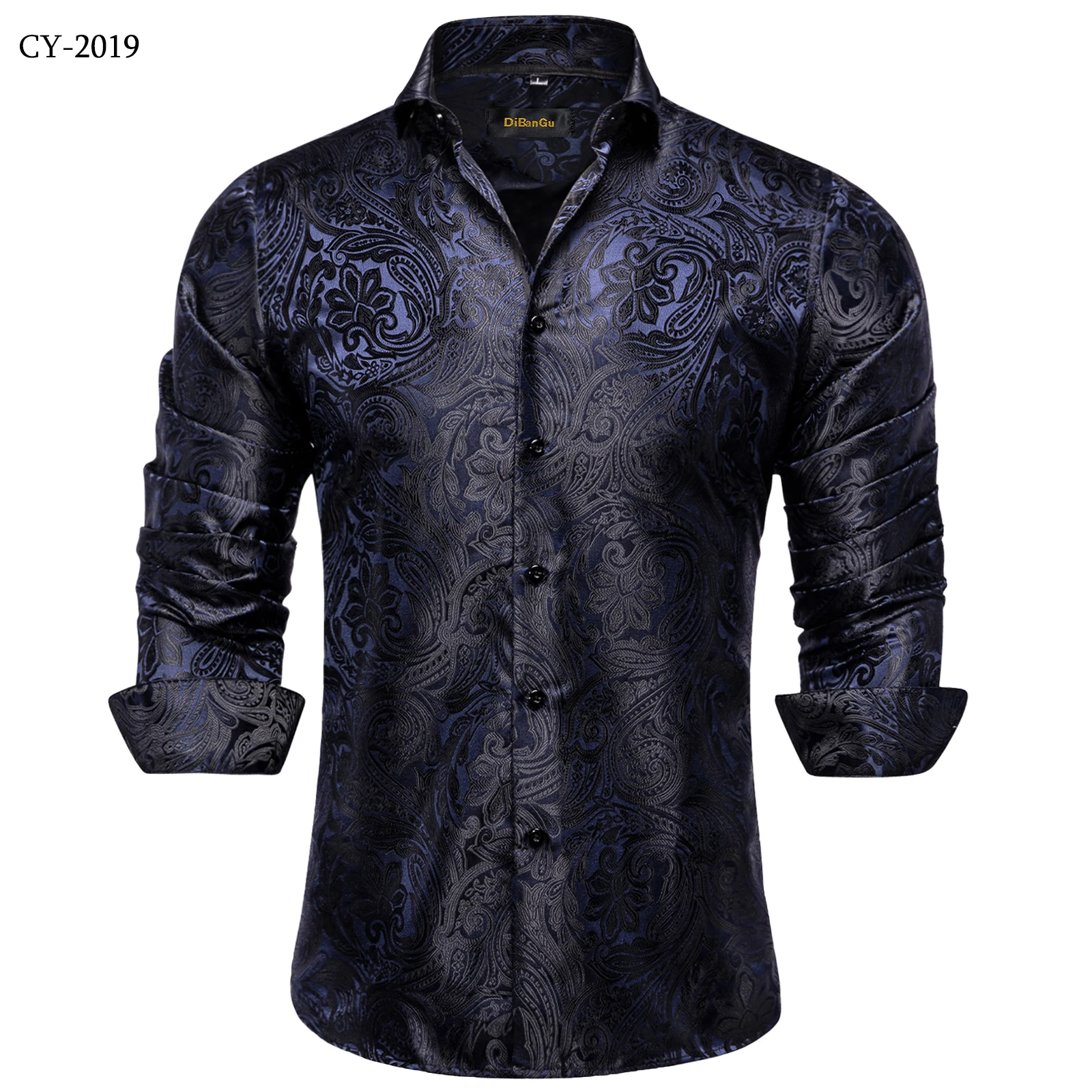 Men's Business Dress Shirts Black Gold Long Sleeve Formal Button-Down Collar Social Slim Fit Shirt Spring Man Casual Blouse