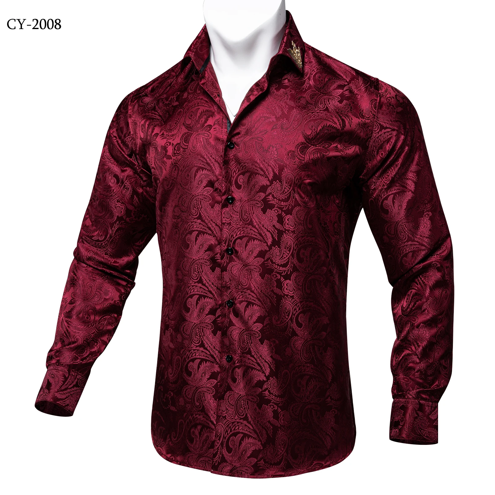 Men's Business Dress Shirts Black Gold Long Sleeve Formal Button-Down Collar Social Slim Fit Shirt Spring Man Casual Blouse