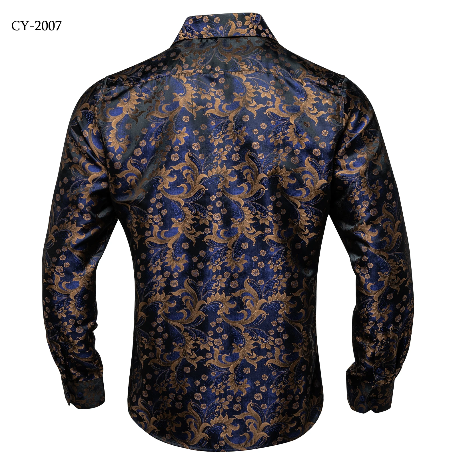 Men's Business Dress Shirts Black Gold Long Sleeve Formal Button-Down Collar Social Slim Fit Shirt Spring Man Casual Blouse