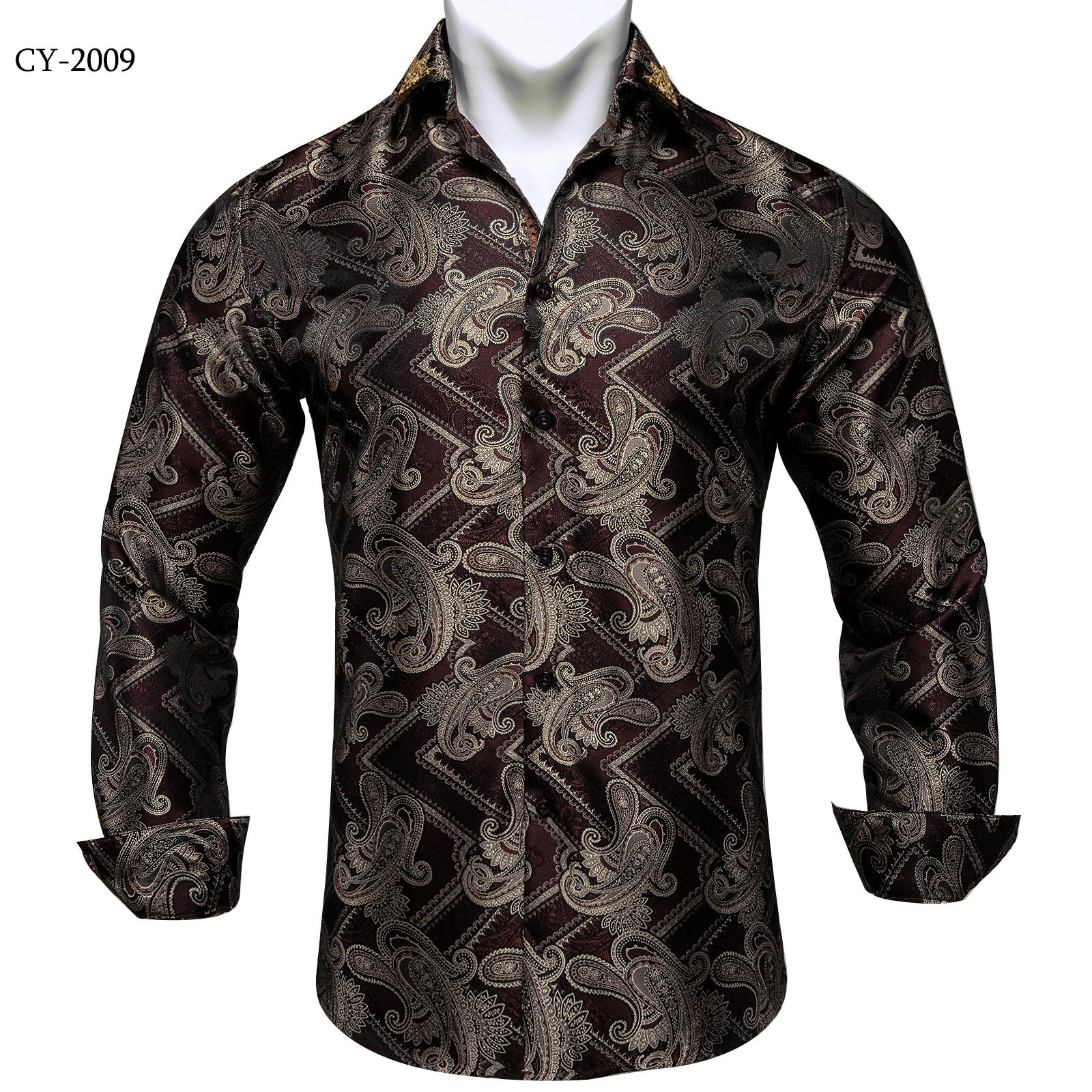 Men's Business Dress Shirts Black Gold Long Sleeve Formal Button-Down Collar Social Slim Fit Shirt Spring Man Casual Blouse