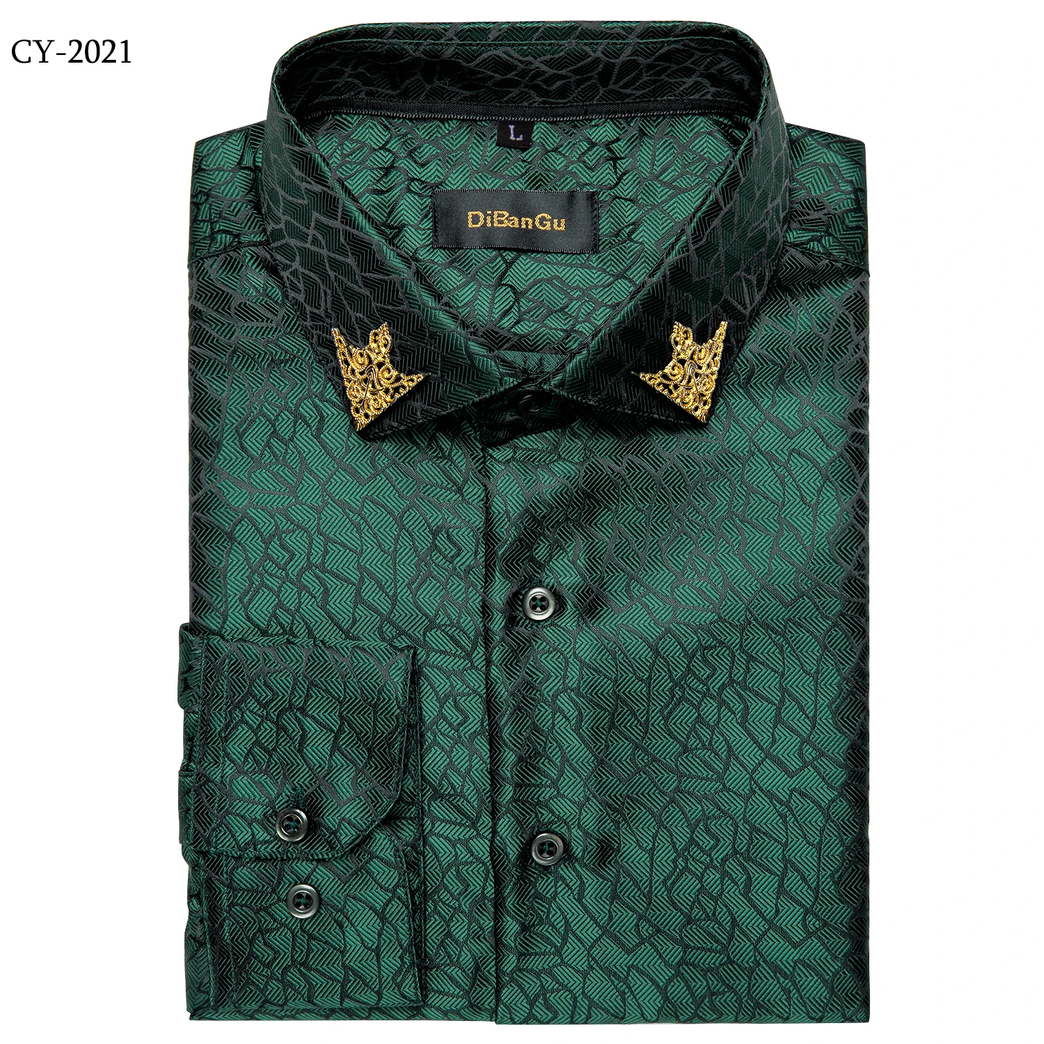 Men's Business Dress Shirts Black Gold Long Sleeve Formal Button-Down Collar Social Slim Fit Shirt Spring Man Casual Blouse