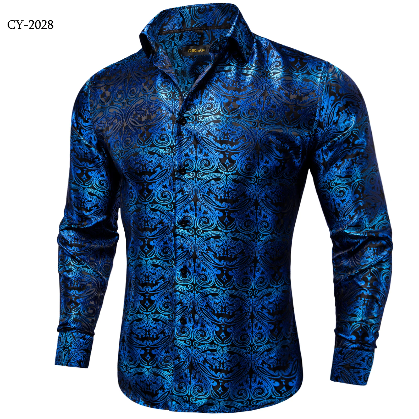Men's Business Dress Shirts Black Gold Long Sleeve Formal Button-Down Collar Social Slim Fit Shirt Spring Man Casual Blouse