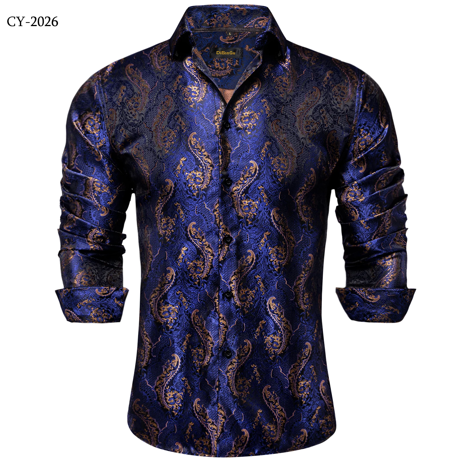 Men's Business Dress Shirts Black Gold Long Sleeve Formal Button-Down Collar Social Slim Fit Shirt Spring Man Casual Blouse