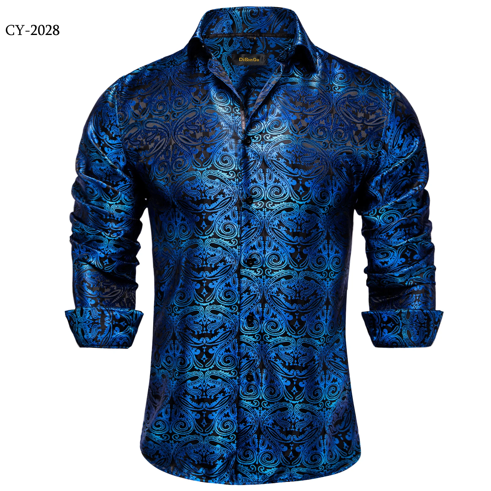Men's Business Dress Shirts Black Gold Long Sleeve Formal Button-Down Collar Social Slim Fit Shirt Spring Man Casual Blouse