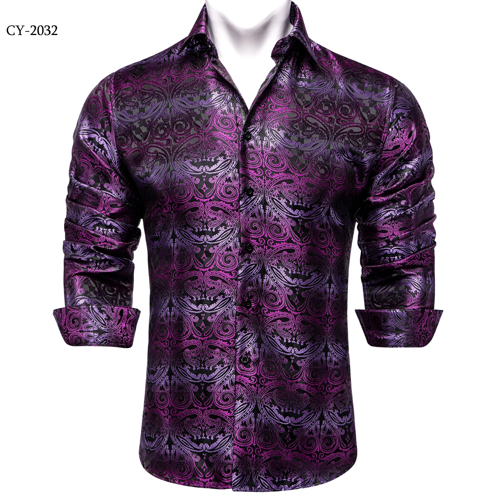 Men's Business Dress Shirts Black Gold Long Sleeve Formal Button-Down Collar Social Slim Fit Shirt Spring Man Casual Blouse