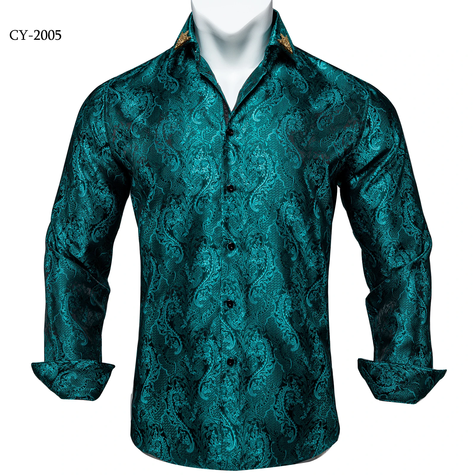 Men's Business Dress Shirts Black Gold Long Sleeve Formal Button-Down Collar Social Slim Fit Shirt Spring Man Casual Blouse
