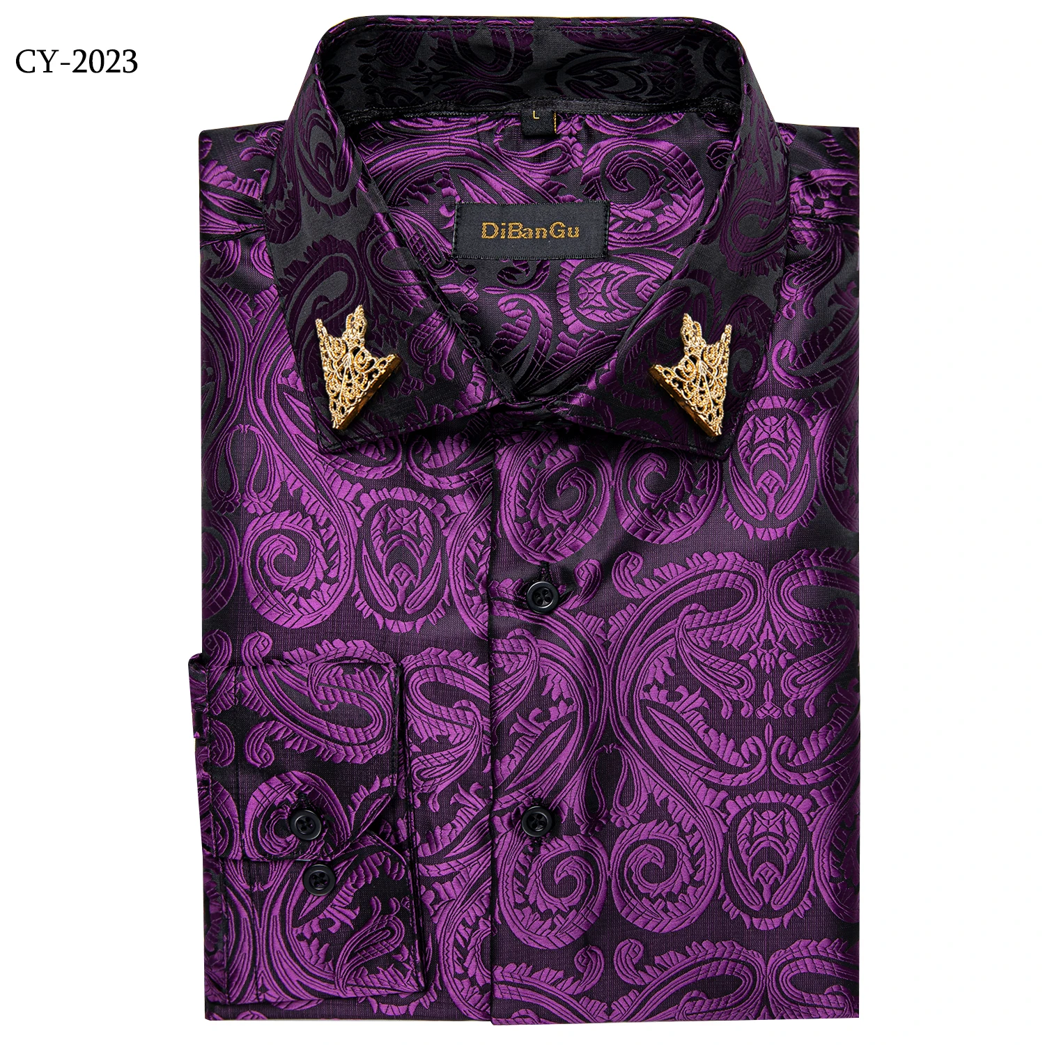 Men's Business Dress Shirts Black Gold Long Sleeve Formal Button-Down Collar Social Slim Fit Shirt Spring Man Casual Blouse