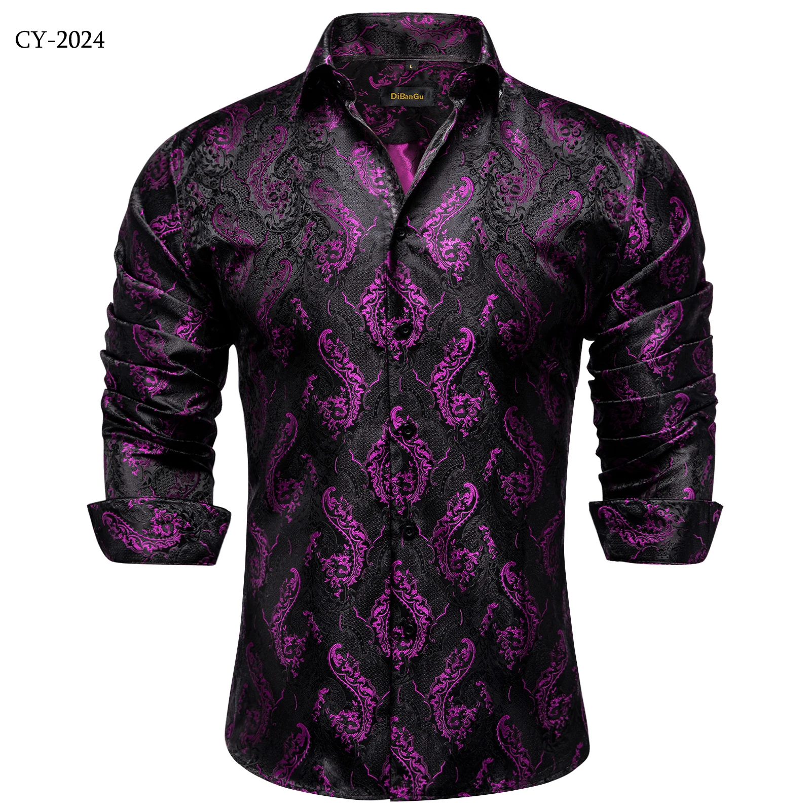 Men's Business Dress Shirts Black Gold Long Sleeve Formal Button-Down Collar Social Slim Fit Shirt Spring Man Casual Blouse