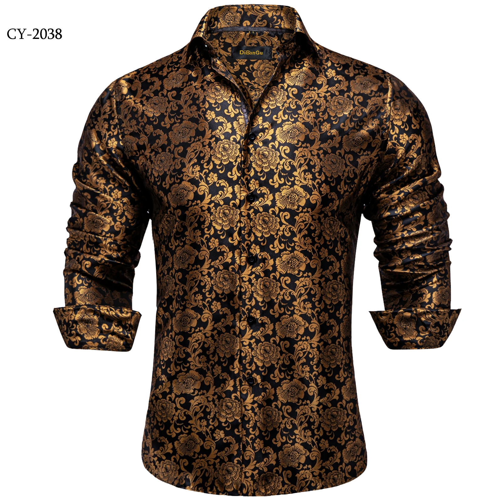 Men's Business Dress Shirts Black Gold Long Sleeve Formal Button-Down Collar Social Slim Fit Shirt Spring Man Casual Blouse