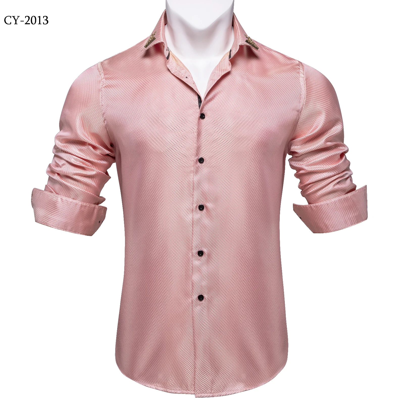 Men's Business Dress Shirts Black Gold Long Sleeve Formal Button-Down Collar Social Slim Fit Shirt Spring Man Casual Blouse