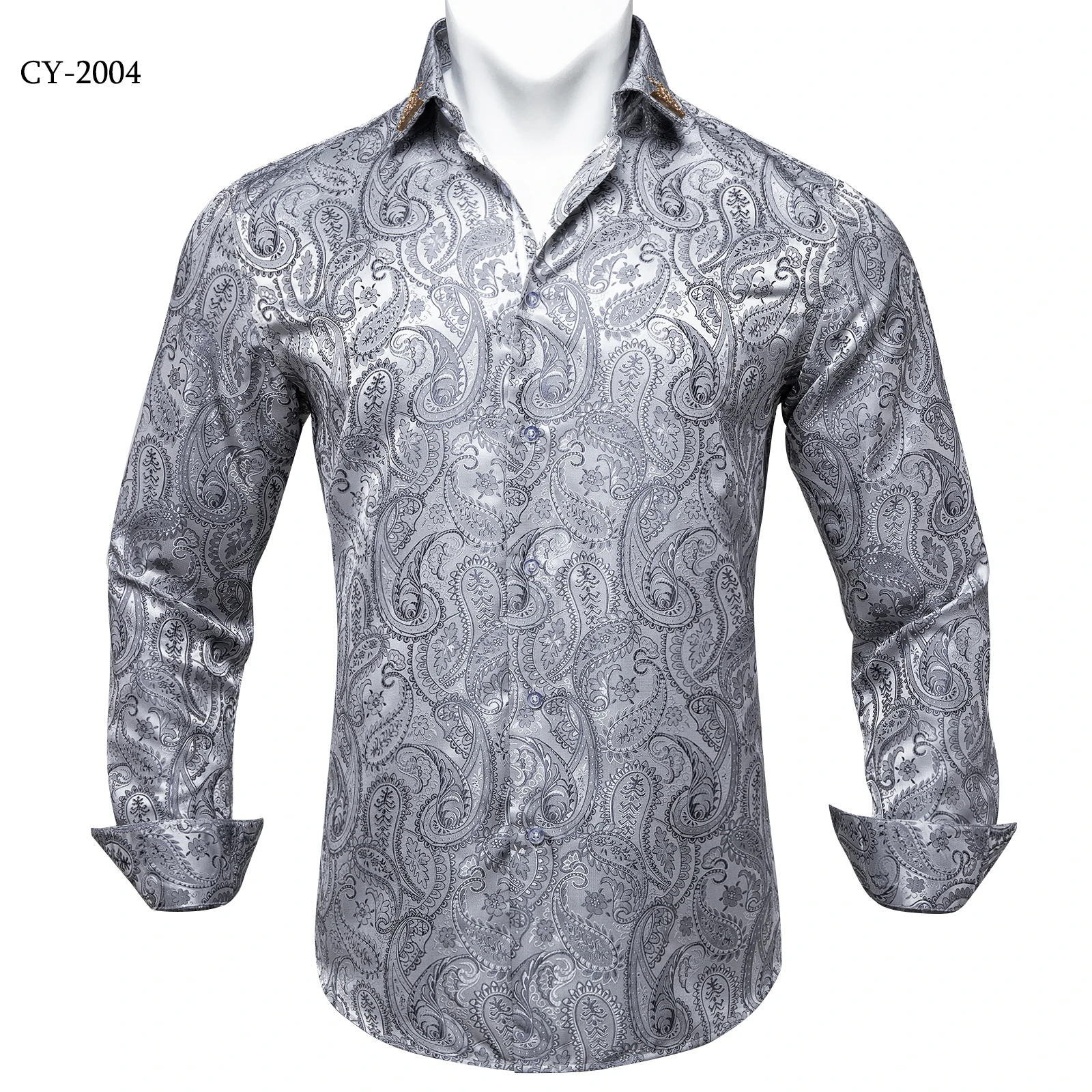 Men's Business Dress Shirts Black Gold Long Sleeve Formal Button-Down Collar Social Slim Fit Shirt Spring Man Casual Blouse