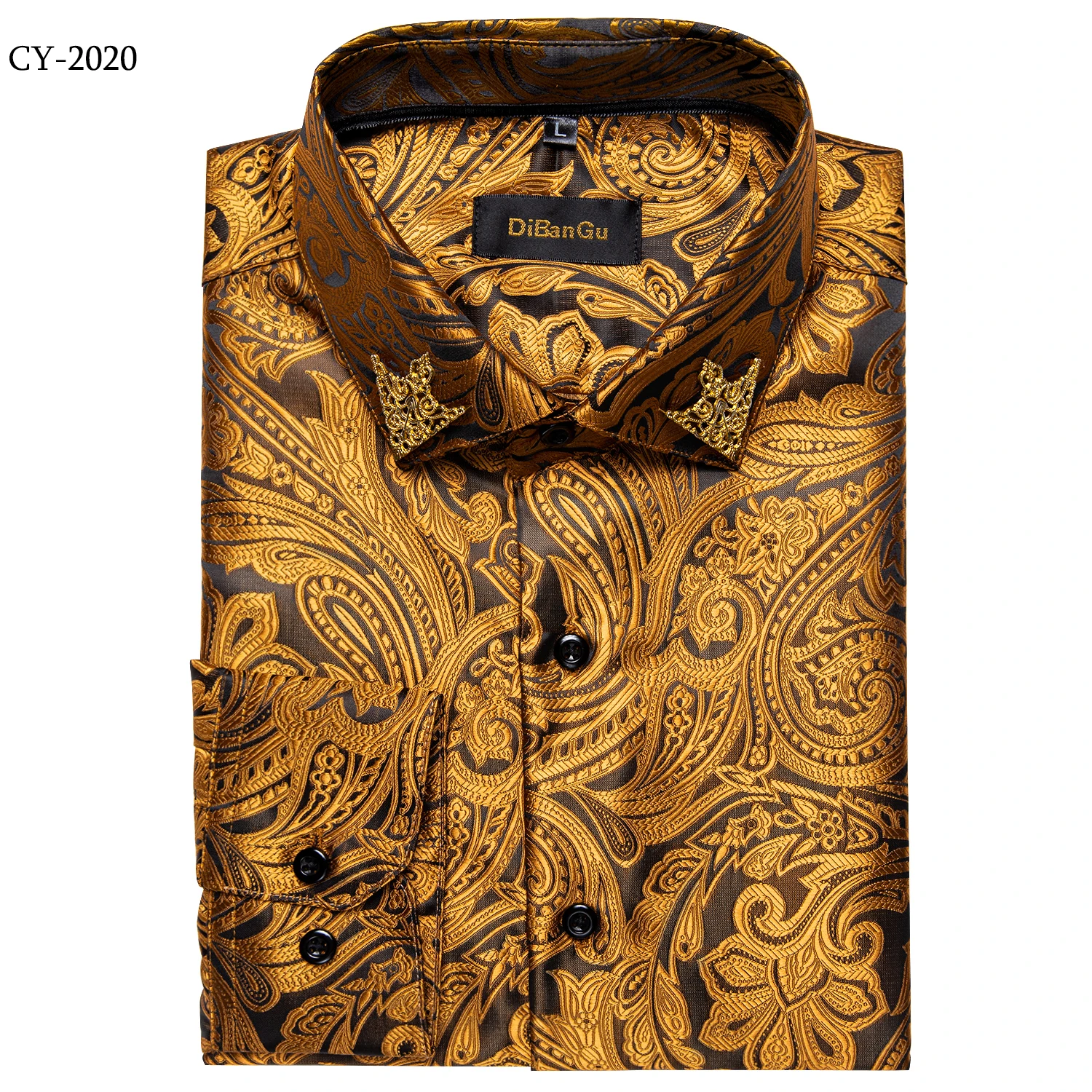 Men's Business Dress Shirts Black Gold Long Sleeve Formal Button-Down Collar Social Slim Fit Shirt Spring Man Casual Blouse