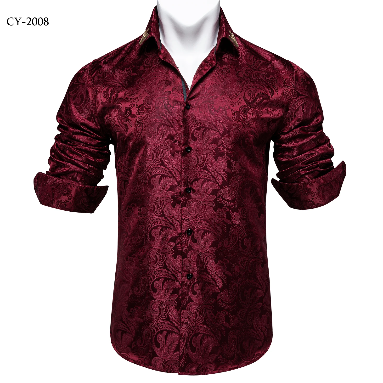 Men's Business Dress Shirts Black Gold Long Sleeve Formal Button-Down Collar Social Slim Fit Shirt Spring Man Casual Blouse