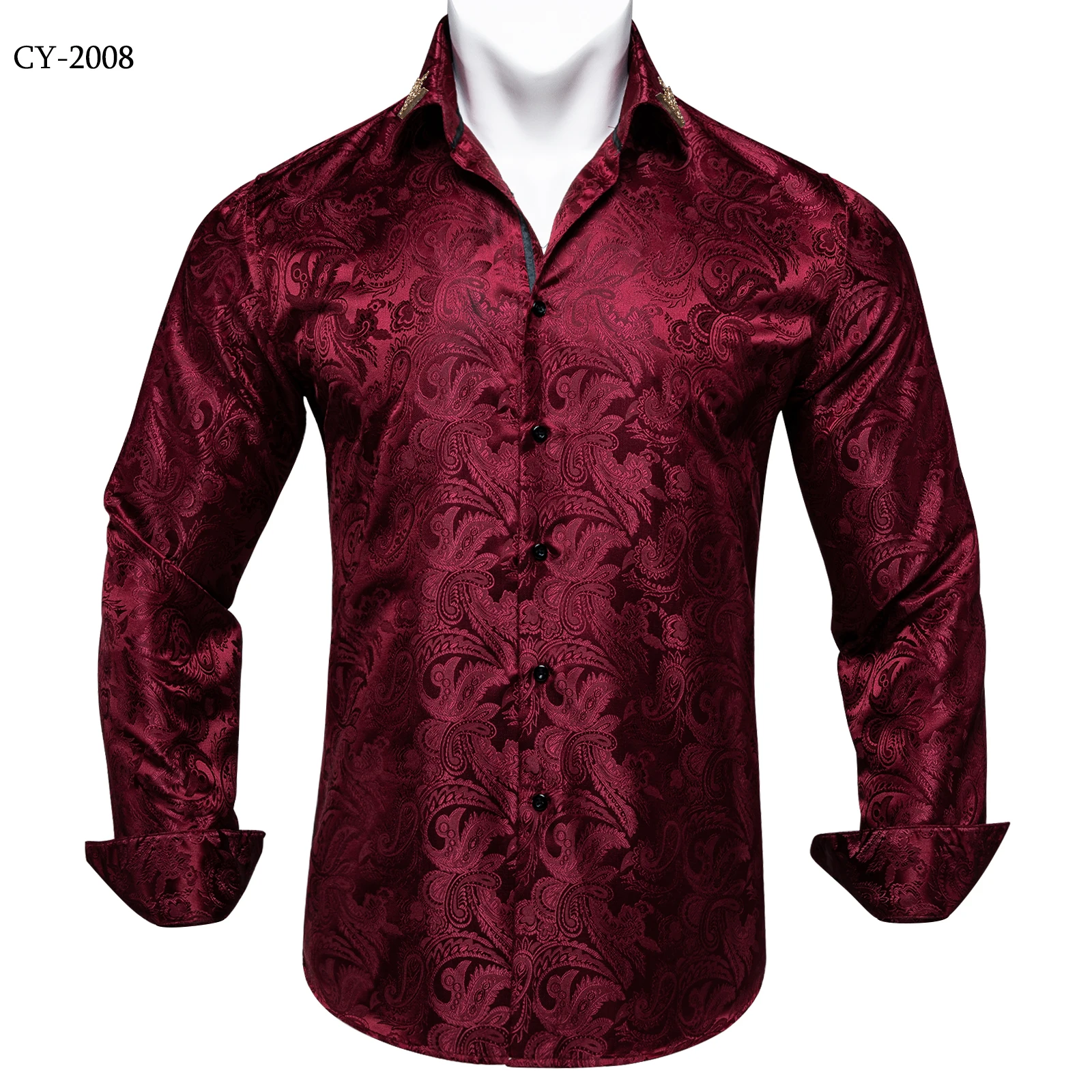 Men's Business Dress Shirts Black Gold Long Sleeve Formal Button-Down Collar Social Slim Fit Shirt Spring Man Casual Blouse