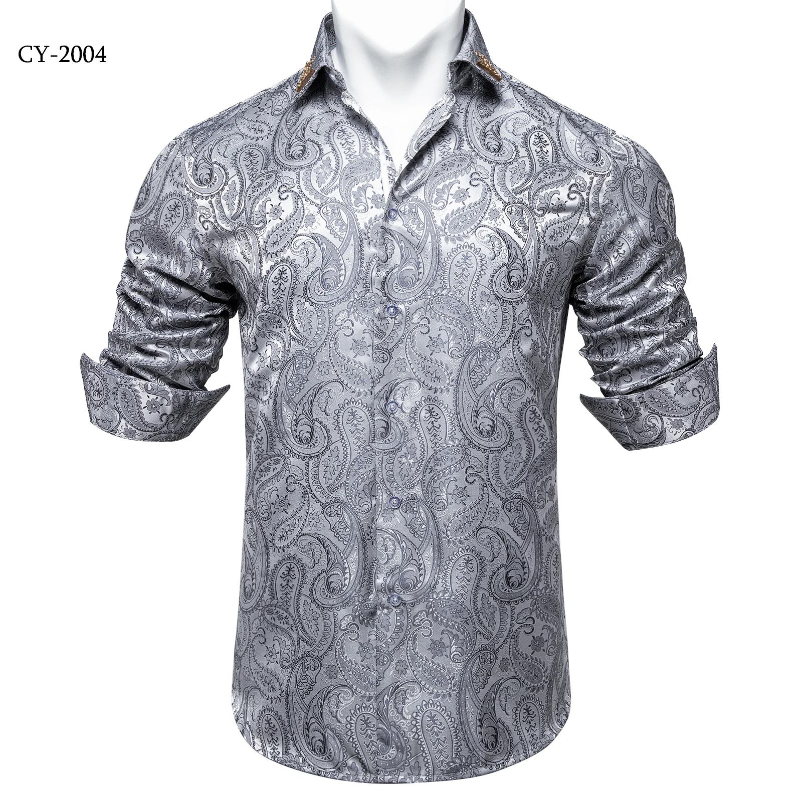 Men's Business Dress Shirts Black Gold Long Sleeve Formal Button-Down Collar Social Slim Fit Shirt Spring Man Casual Blouse