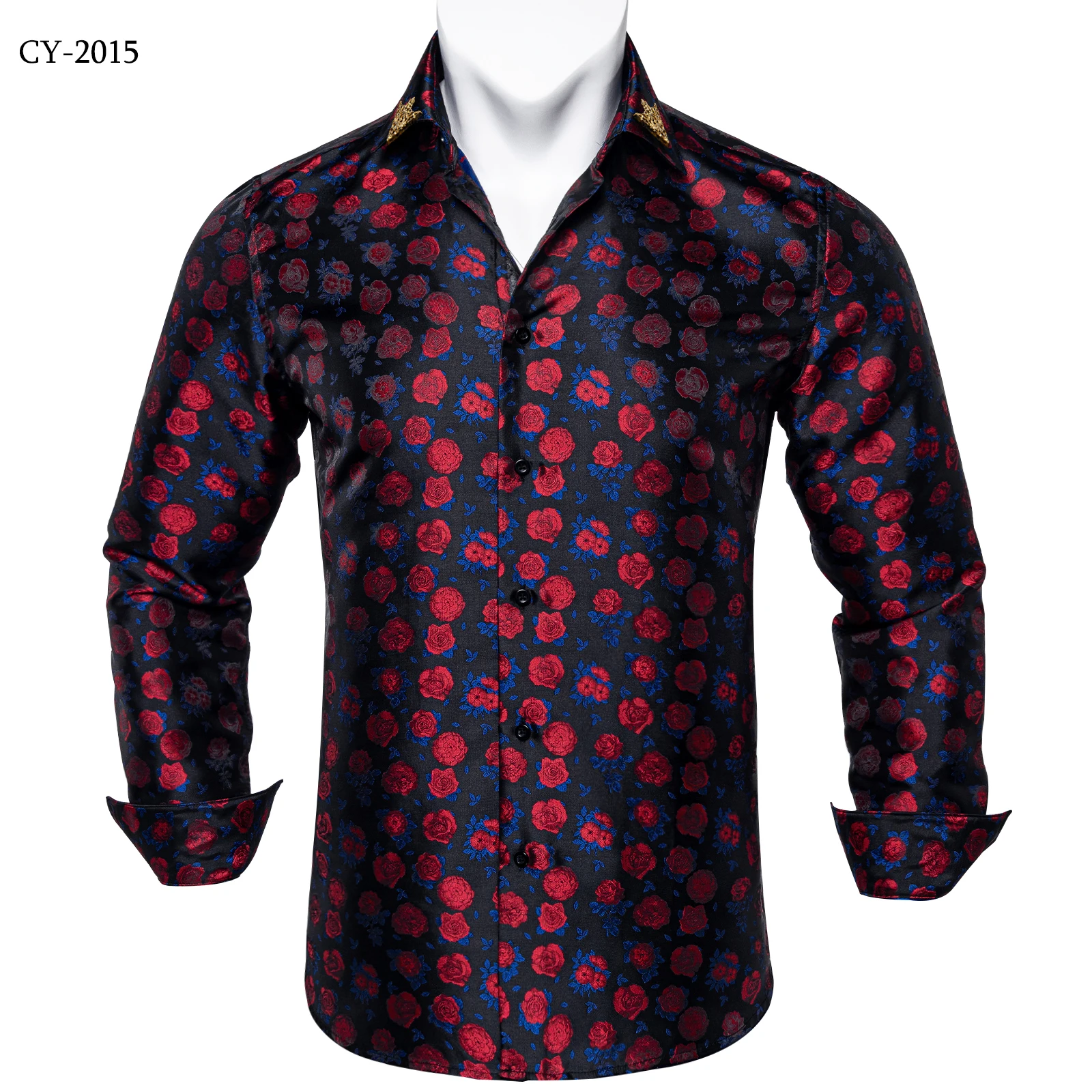 Men's Business Dress Shirts Black Gold Long Sleeve Formal Button-Down Collar Social Slim Fit Shirt Spring Man Casual Blouse