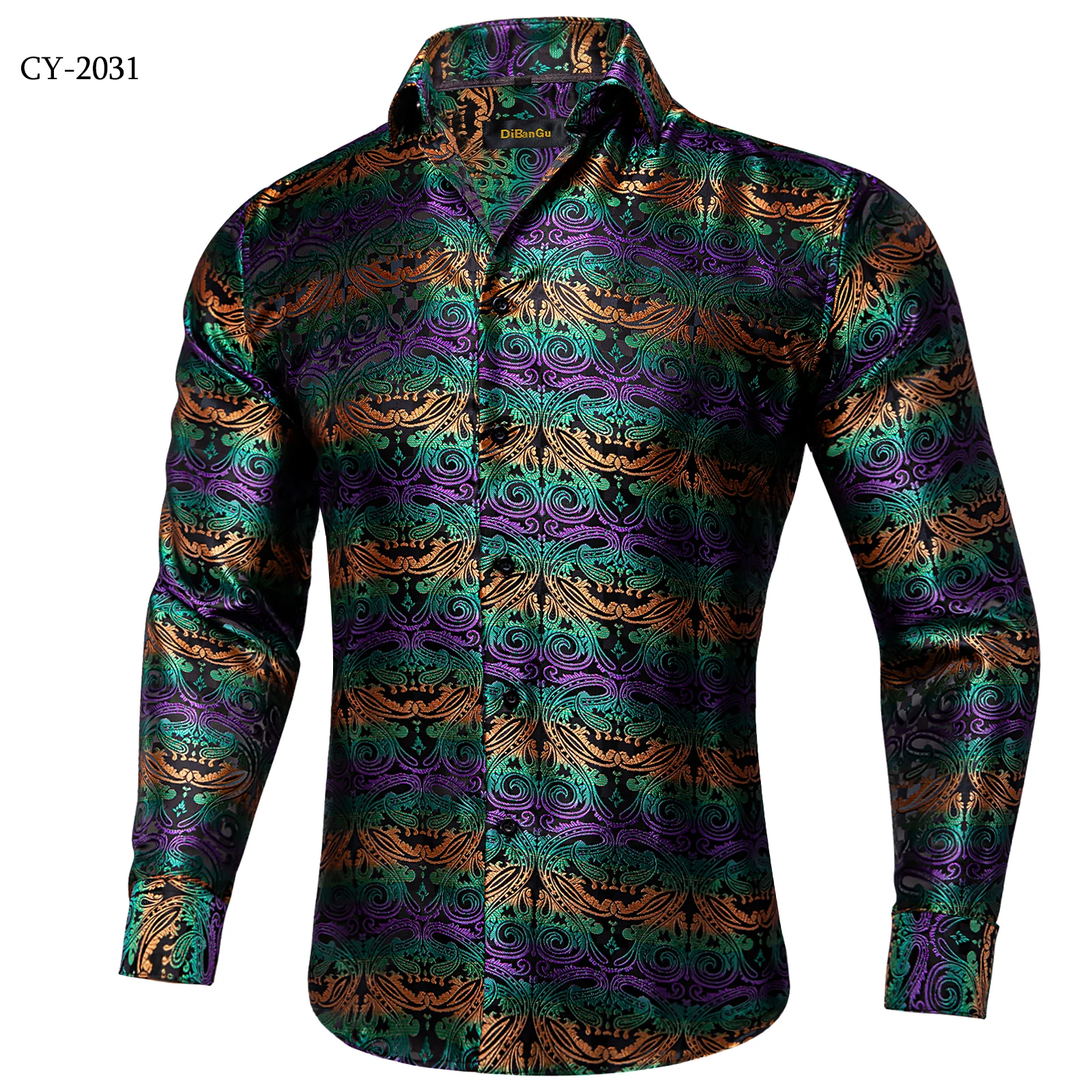 Men's Business Dress Shirts Black Gold Long Sleeve Formal Button-Down Collar Social Slim Fit Shirt Spring Man Casual Blouse
