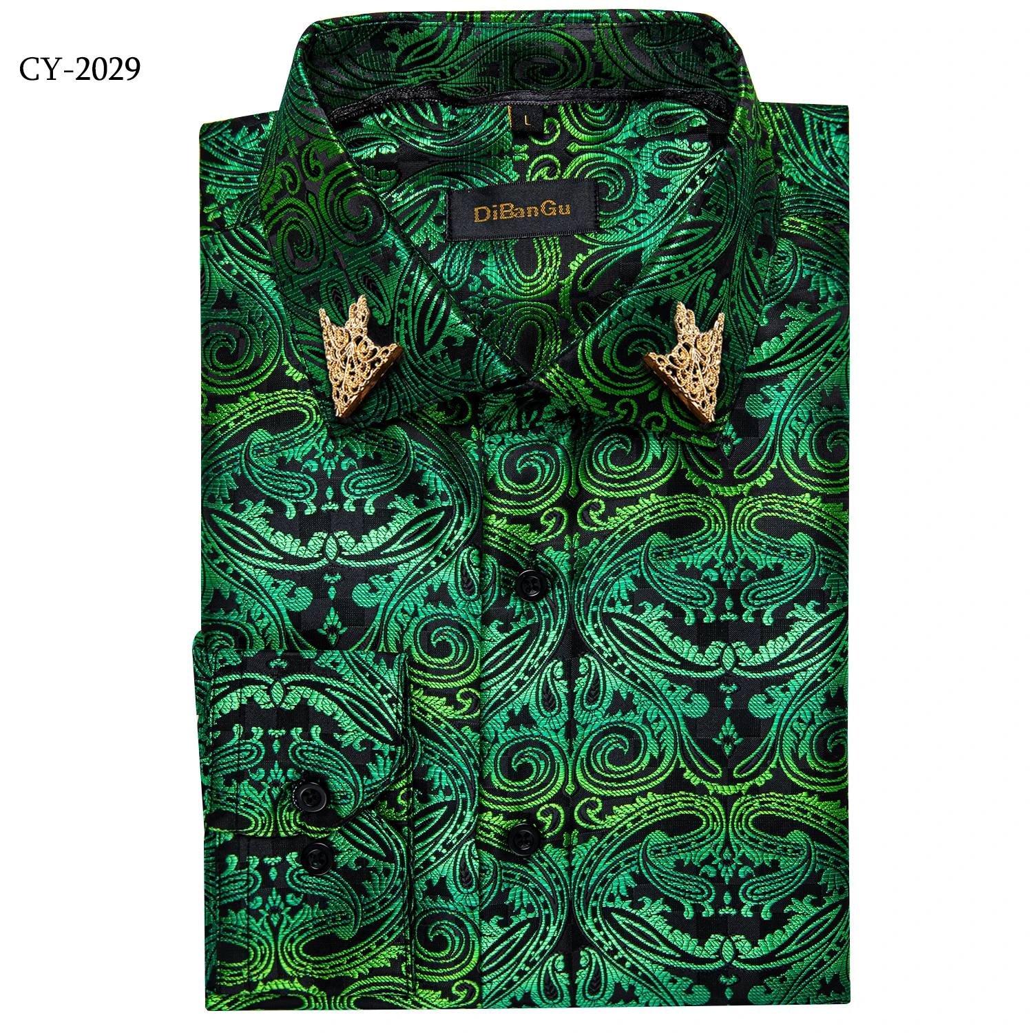 Men's Business Dress Shirts Black Gold Long Sleeve Formal Button-Down Collar Social Slim Fit Shirt Spring Man Casual Blouse
