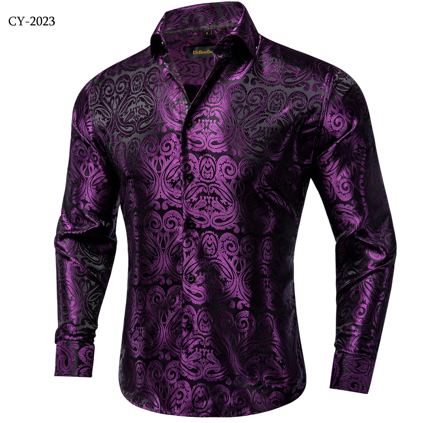 Men's Business Dress Shirts Black Gold Long Sleeve Formal Button-Down Collar Social Slim Fit Shirt Spring Man Casual Blouse