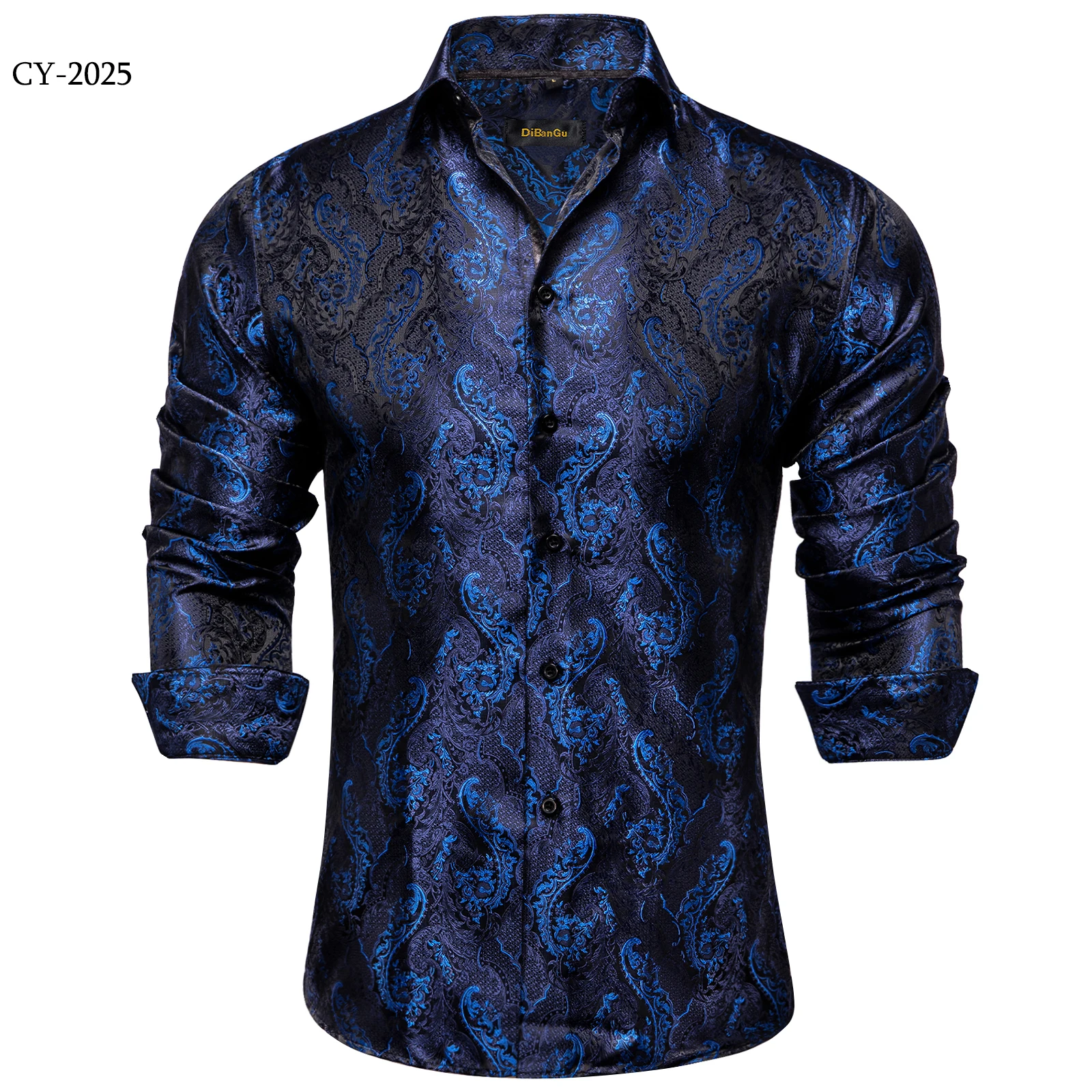 Men's Business Dress Shirts Black Gold Long Sleeve Formal Button-Down Collar Social Slim Fit Shirt Spring Man Casual Blouse
