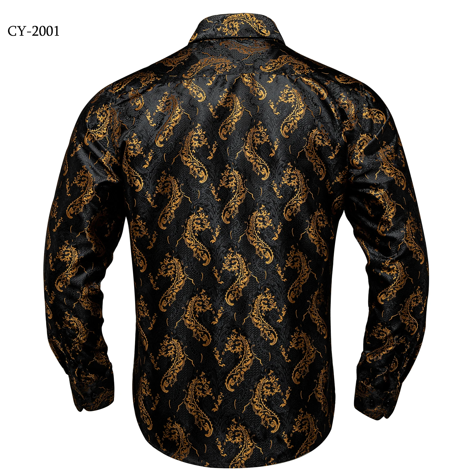Men's Business Dress Shirts Black Gold Long Sleeve Formal Button-Down Collar Social Slim Fit Shirt Spring Man Casual Blouse