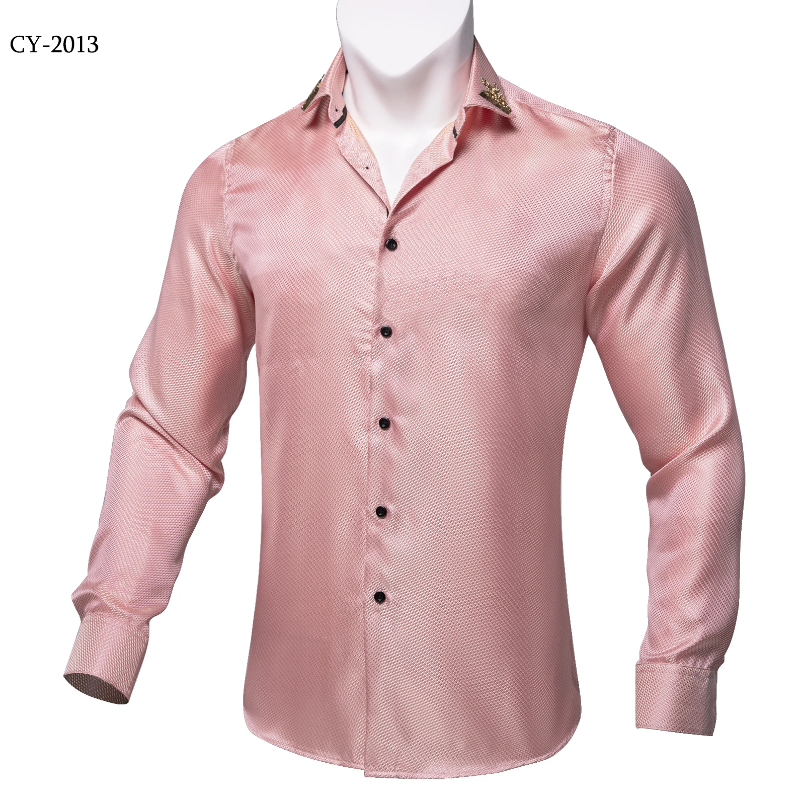 Men's Business Dress Shirts Black Gold Long Sleeve Formal Button-Down Collar Social Slim Fit Shirt Spring Man Casual Blouse