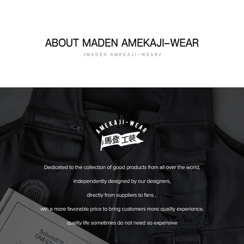 Maden Men Multi-pocket Tactical Vest Jacket & Bag Japan Retro Multi-function Photography Waistcoat Wide Shoulder Strap Solid Bag
