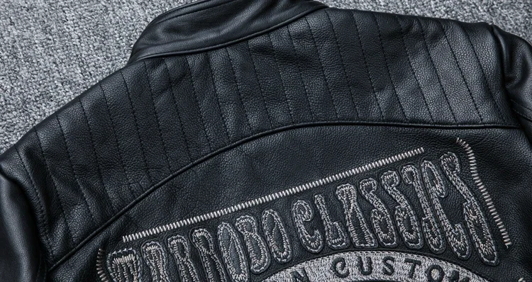 2025 New Black Embroidery Skull Motorcycle Leather Jackets Natural Cowhide Moto Jacket Biker Leather Coat Slim Clothing